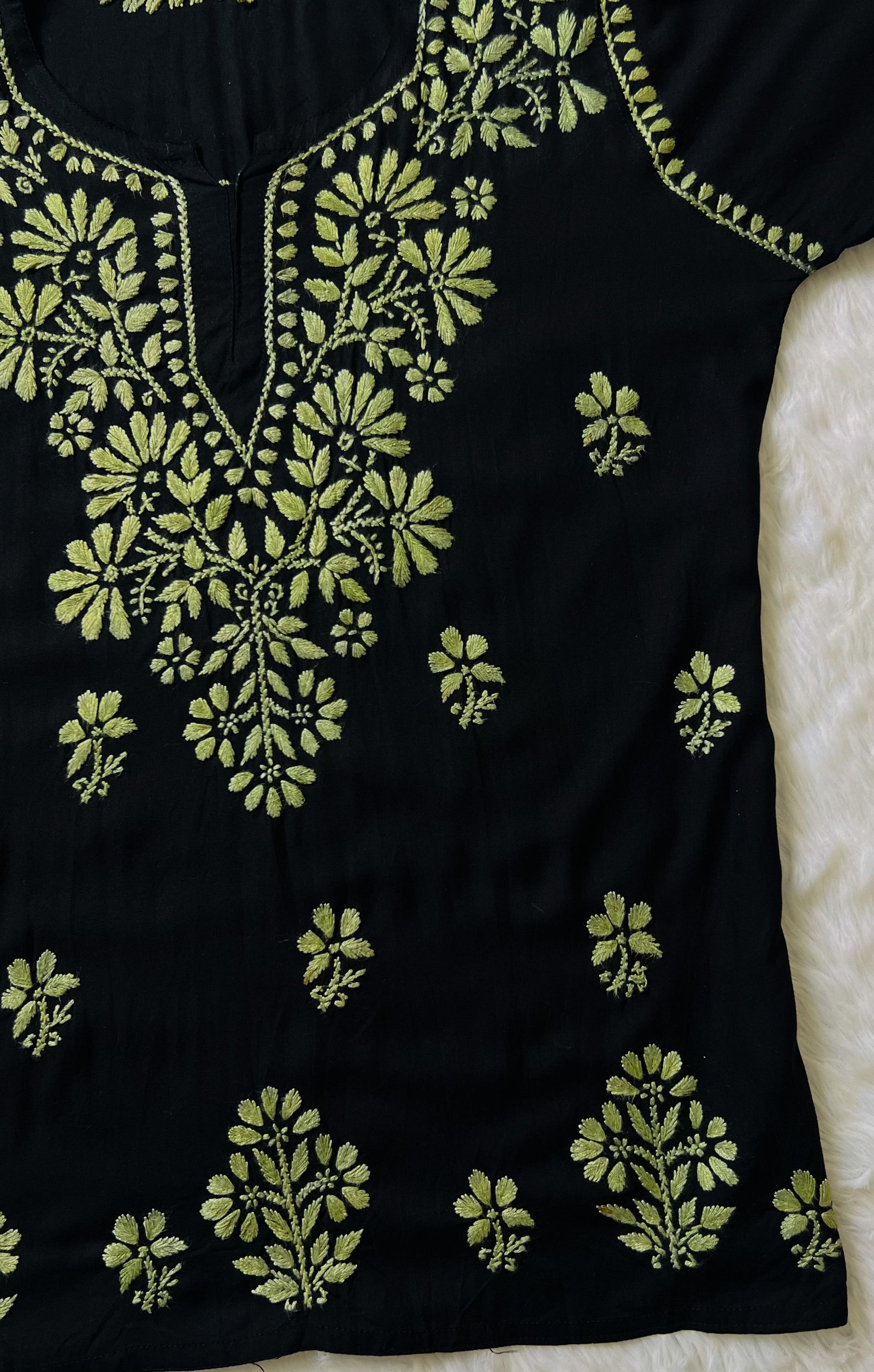 Tara Black & Sage Green Short Rayon Chikankari Kurta