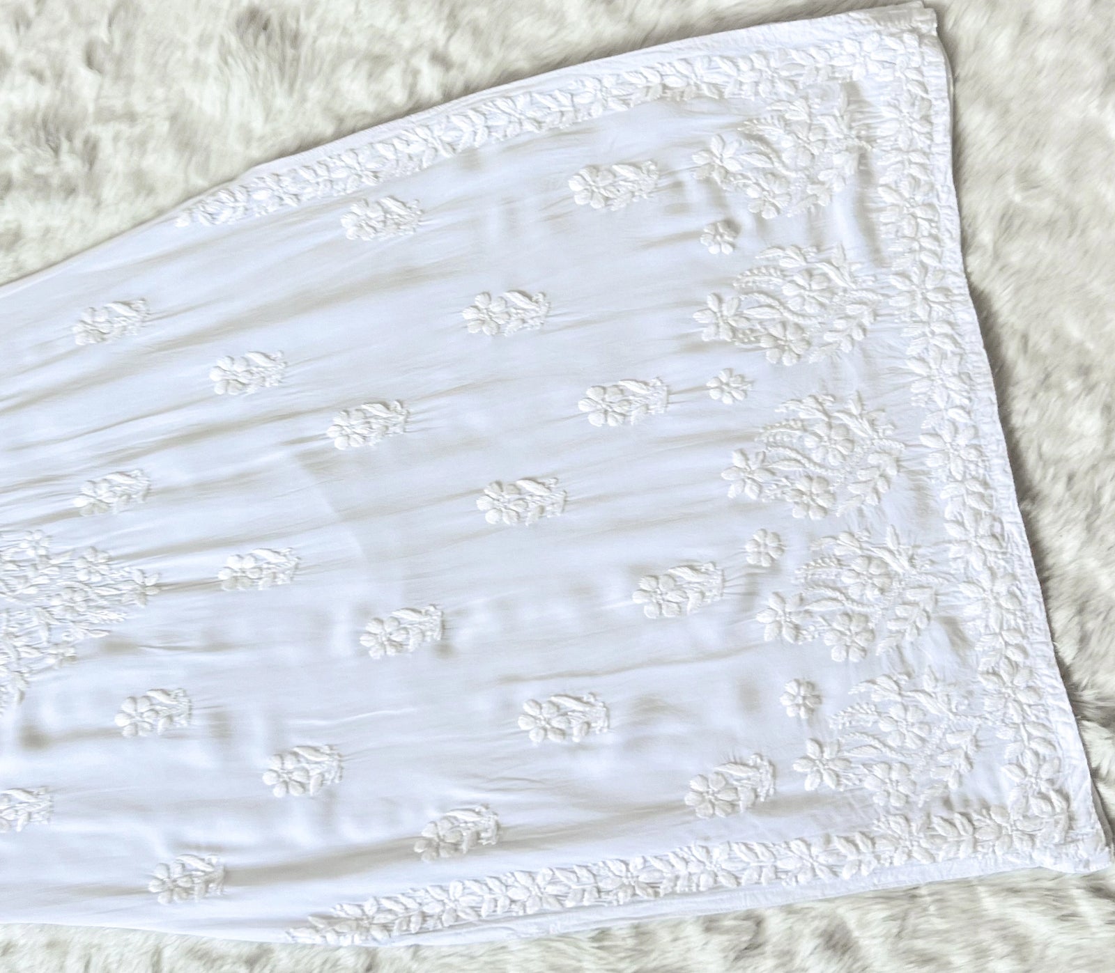 White Long Modal Kurta with Chikankari Handwork