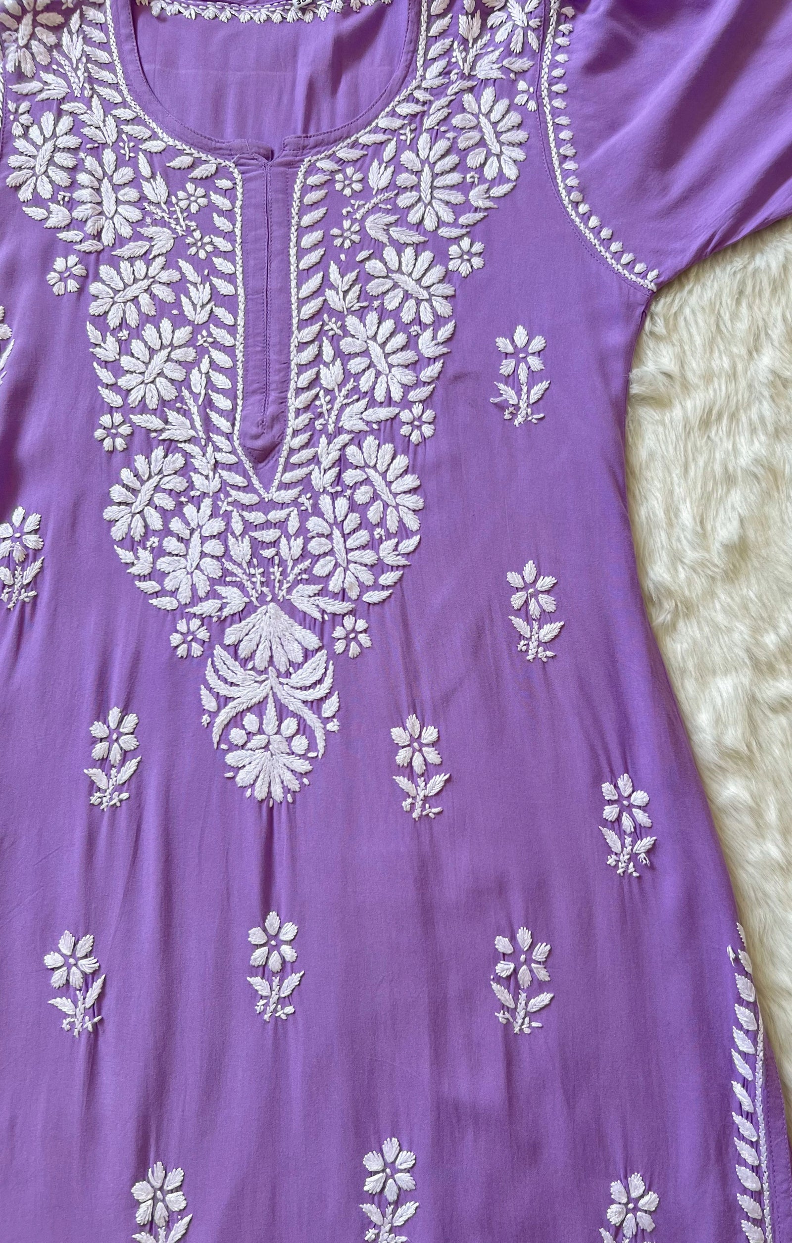 Zara Lavender Long Rayon Kurta with White Chikankari