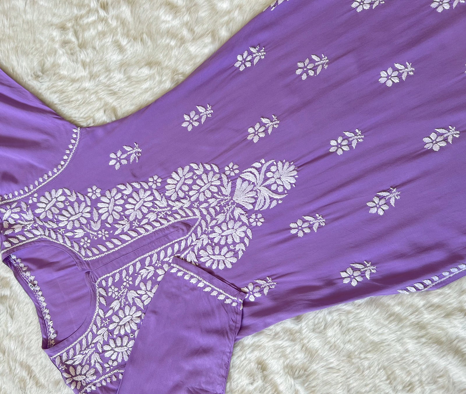 Zara Lavender Long Rayon Kurta with White Chikankari