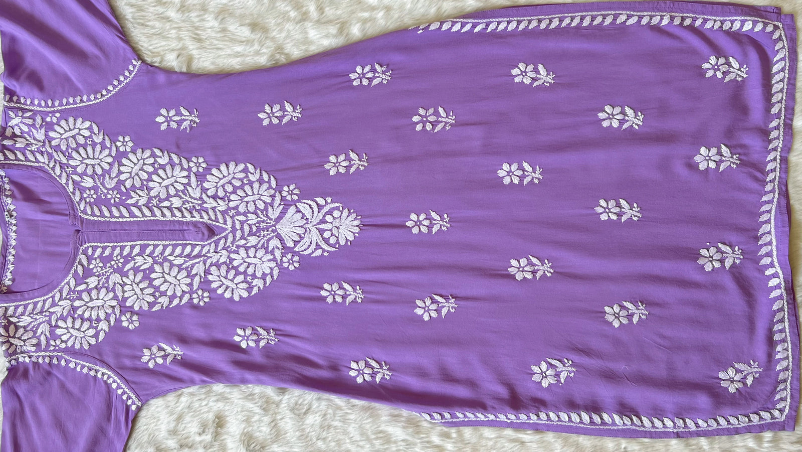Zara Lavender Long Rayon Kurta with White Chikankari