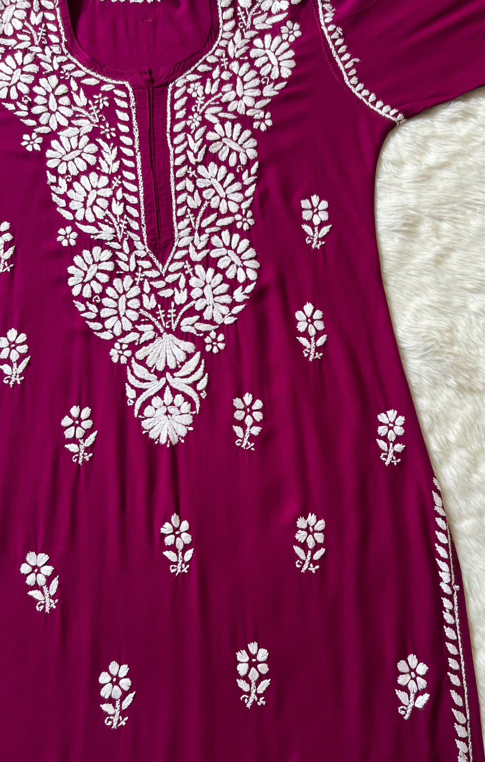 Zara Magenta Long Rayon Kurta with White Chikankari