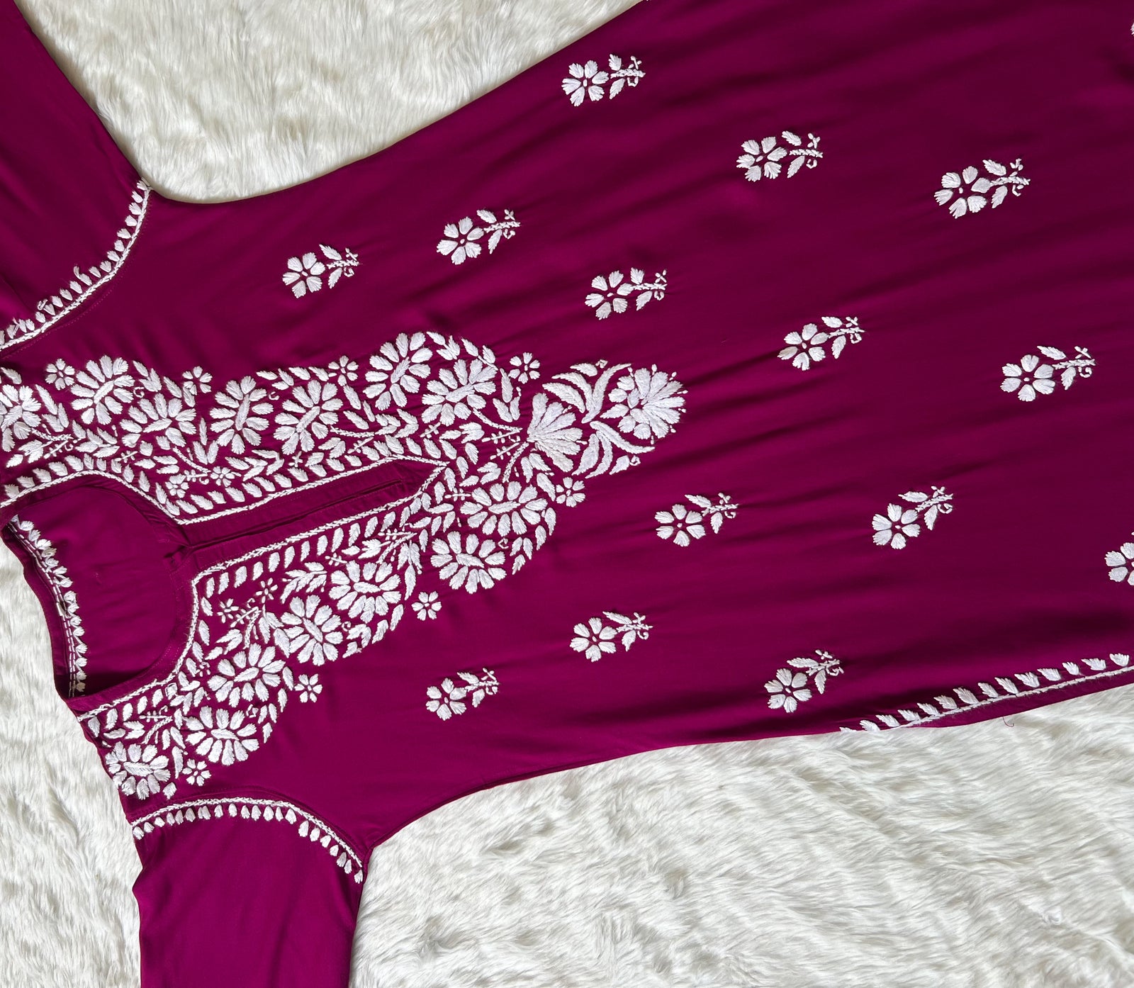 Zara Magenta Long Rayon Kurta with White Chikankari