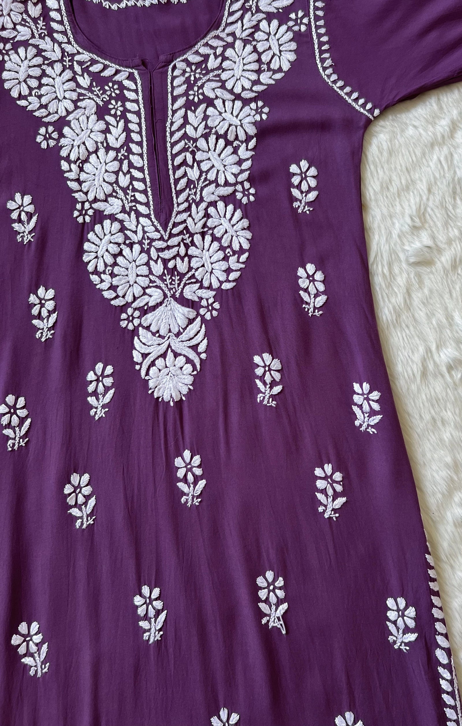 Zara Purple Long Rayon Kurta with White Chikankari