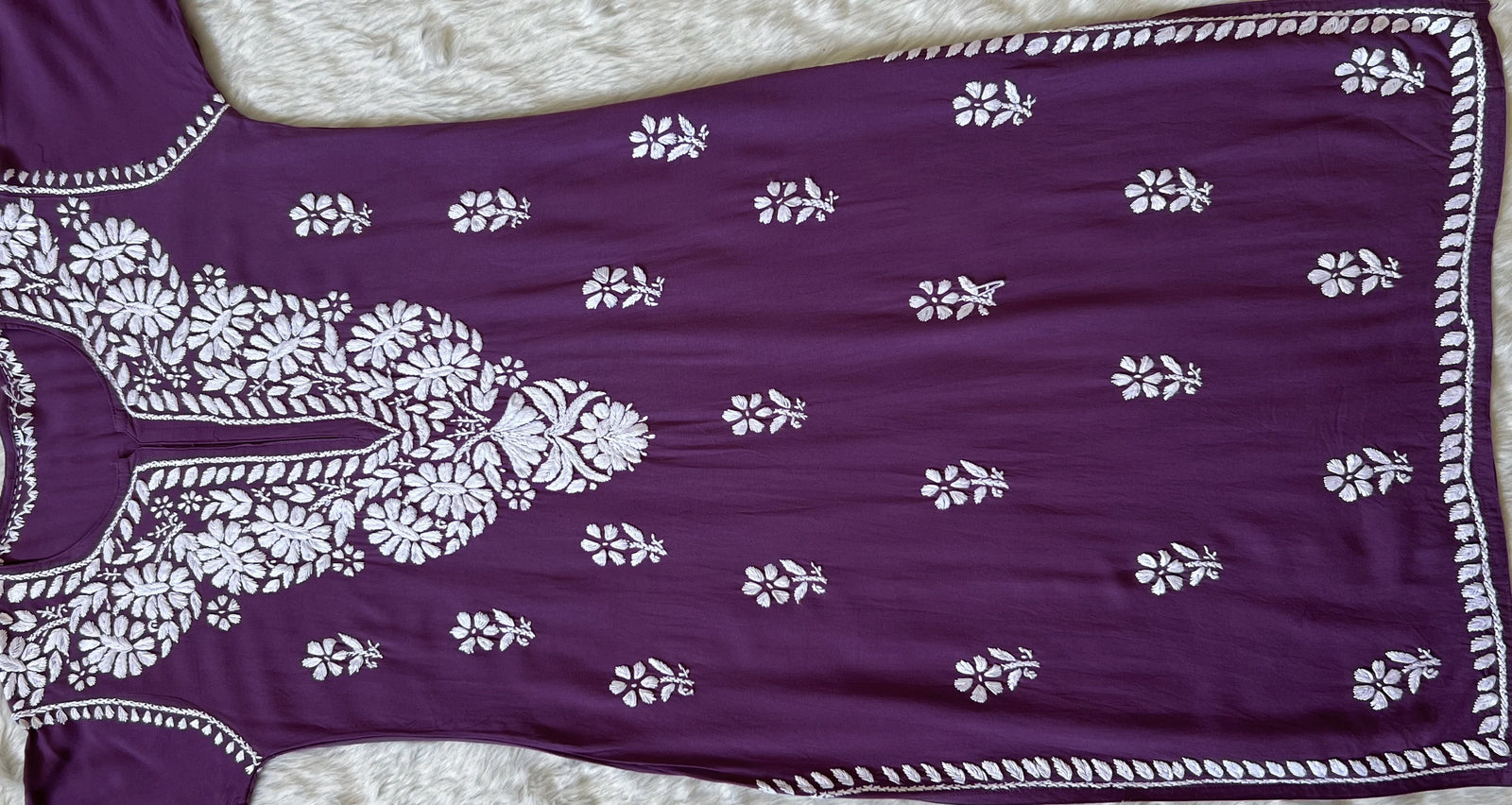 Zara Purple Long Rayon Kurta with White Chikankari