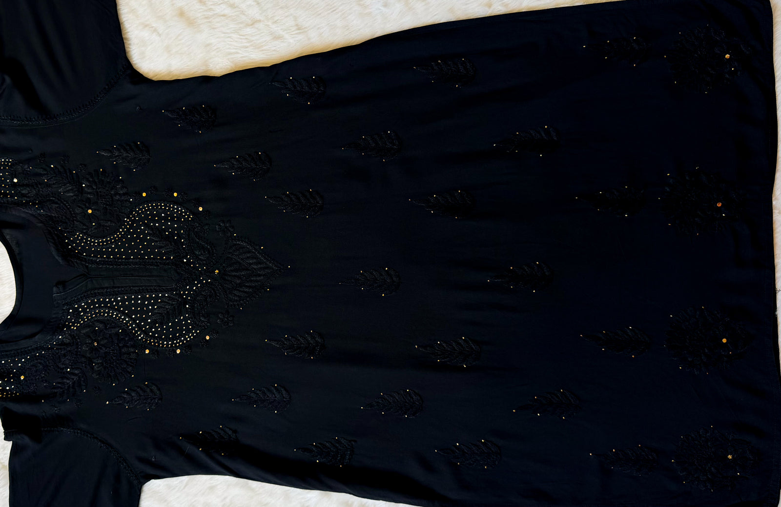 Ziya Black Chikankari Rayon Mukesh Kurta Bottom Set