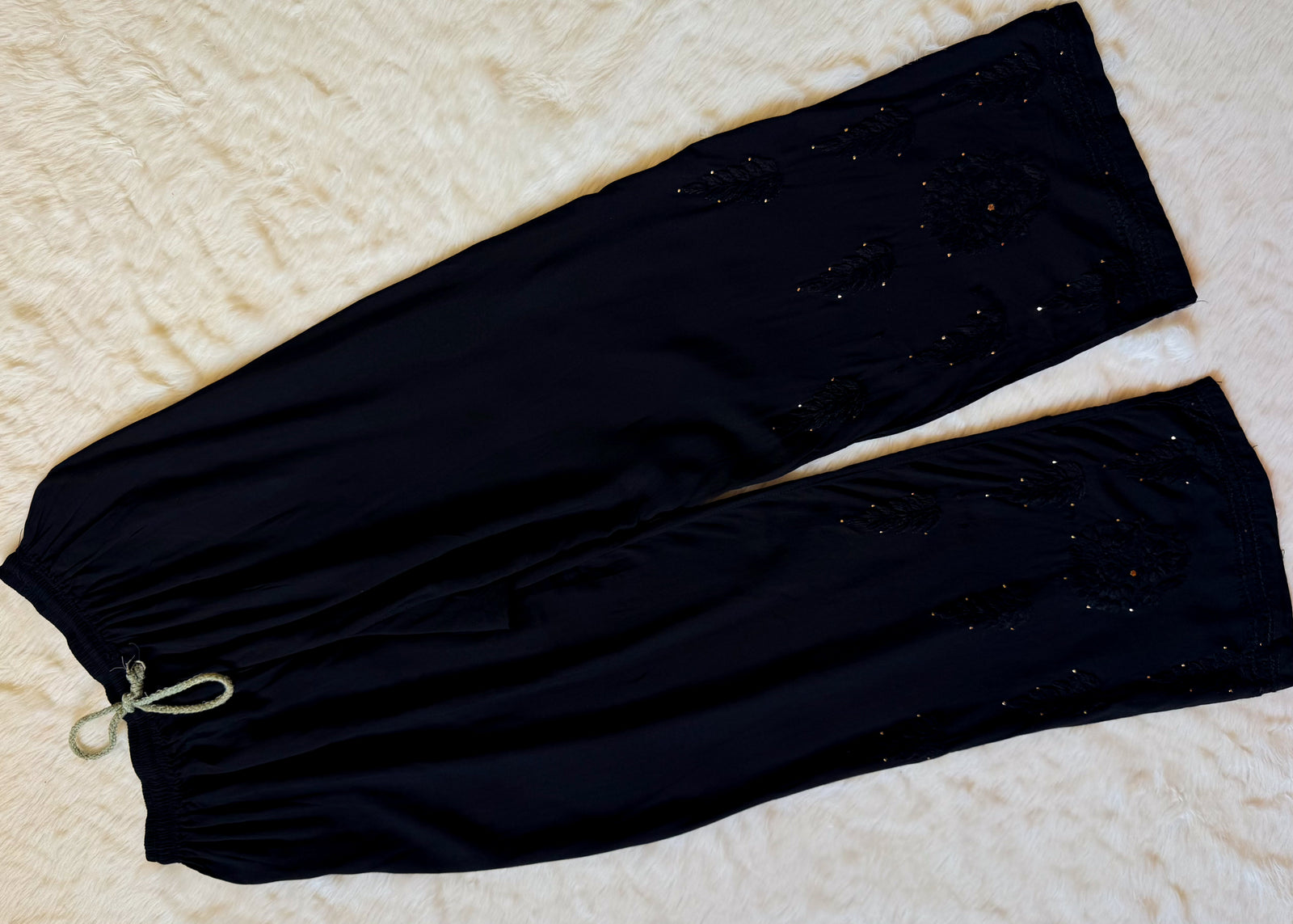 Ziya Black Chikankari Rayon Mukesh Kurta Bottom Set