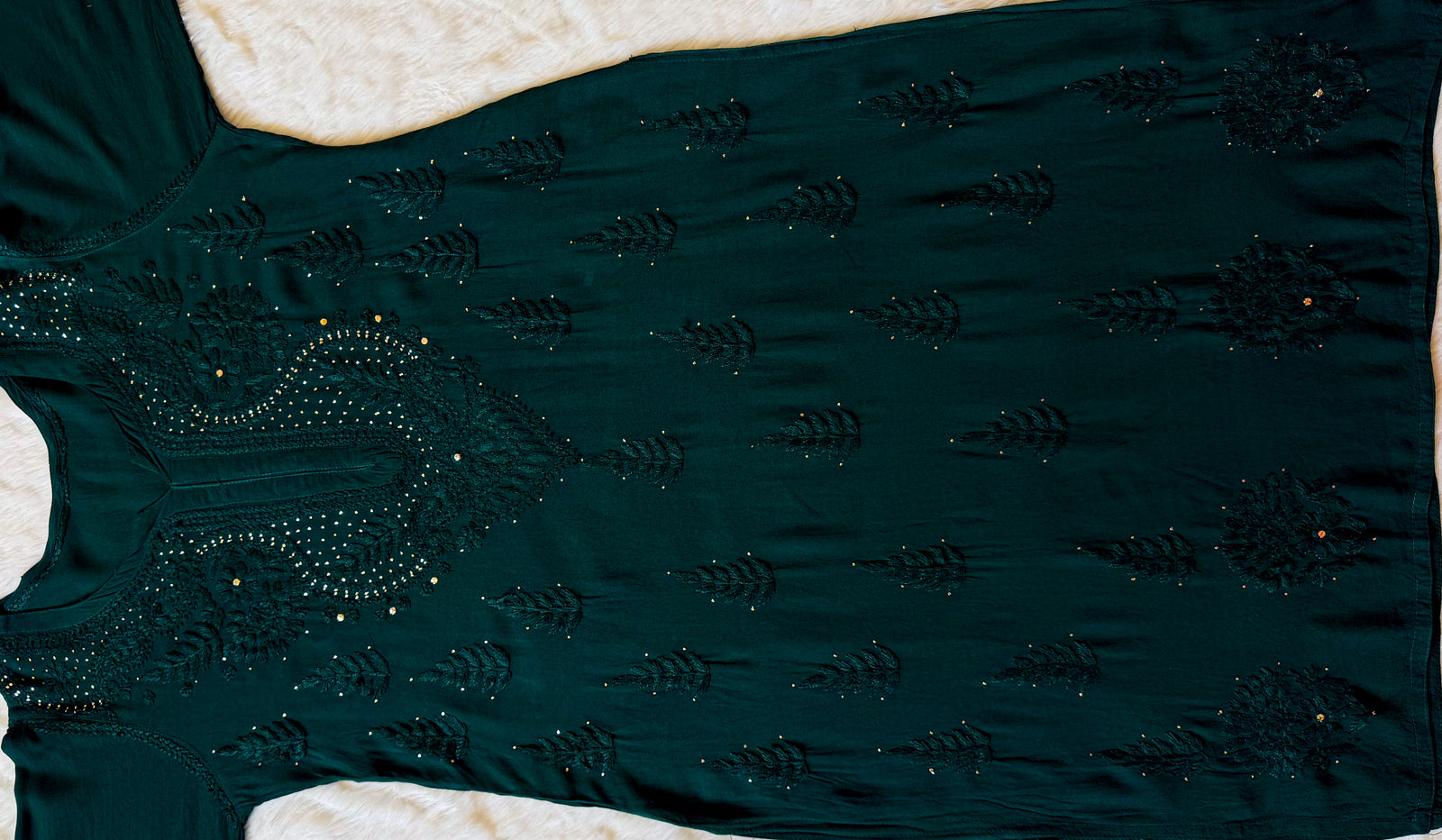 Ziya Forest Green Chikankari Rayon Mukesh Kurta Bottom Set