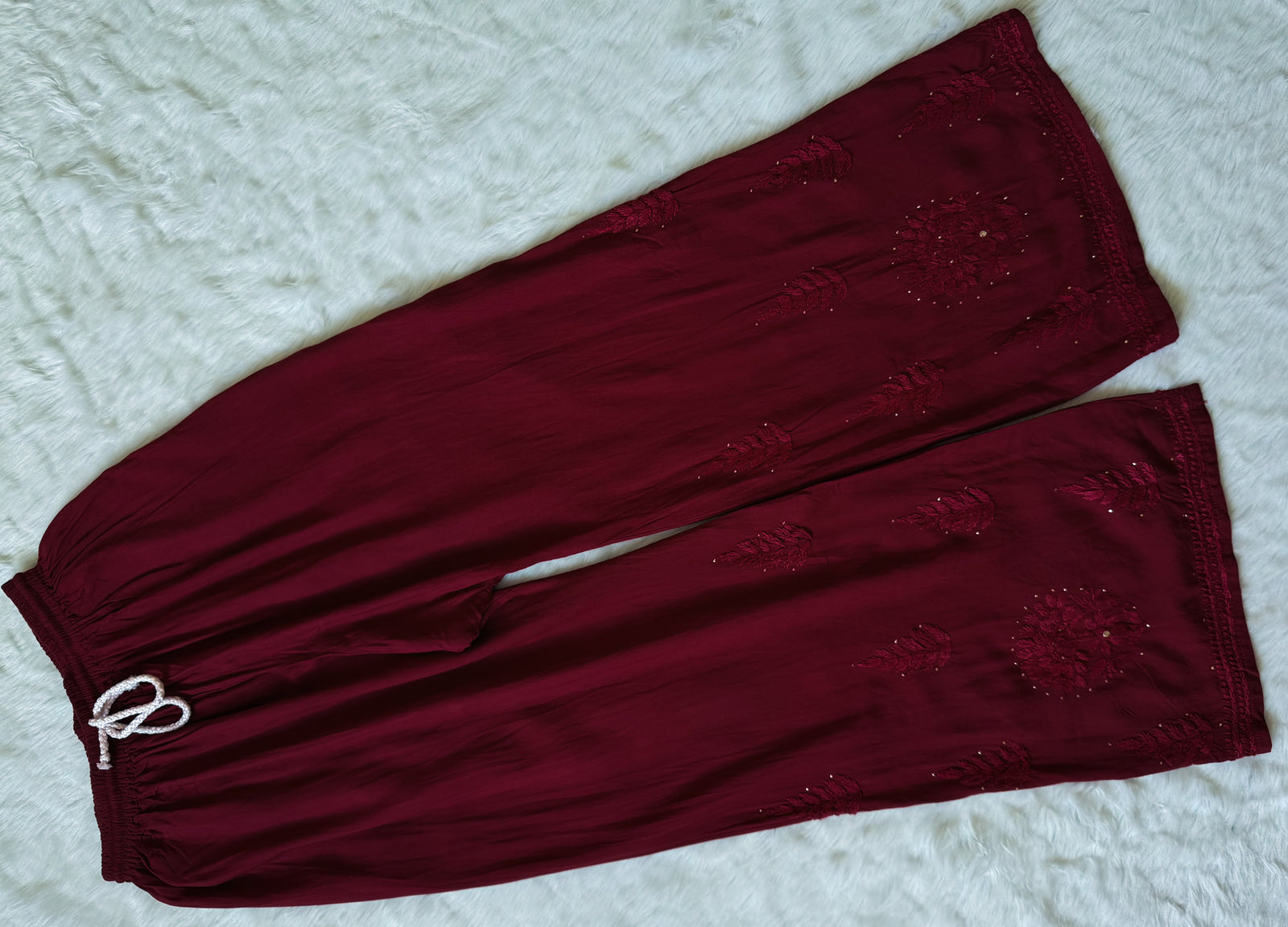 Ziya Maroon Chikankari Rayon Mukesh Kurta Bottom Set
