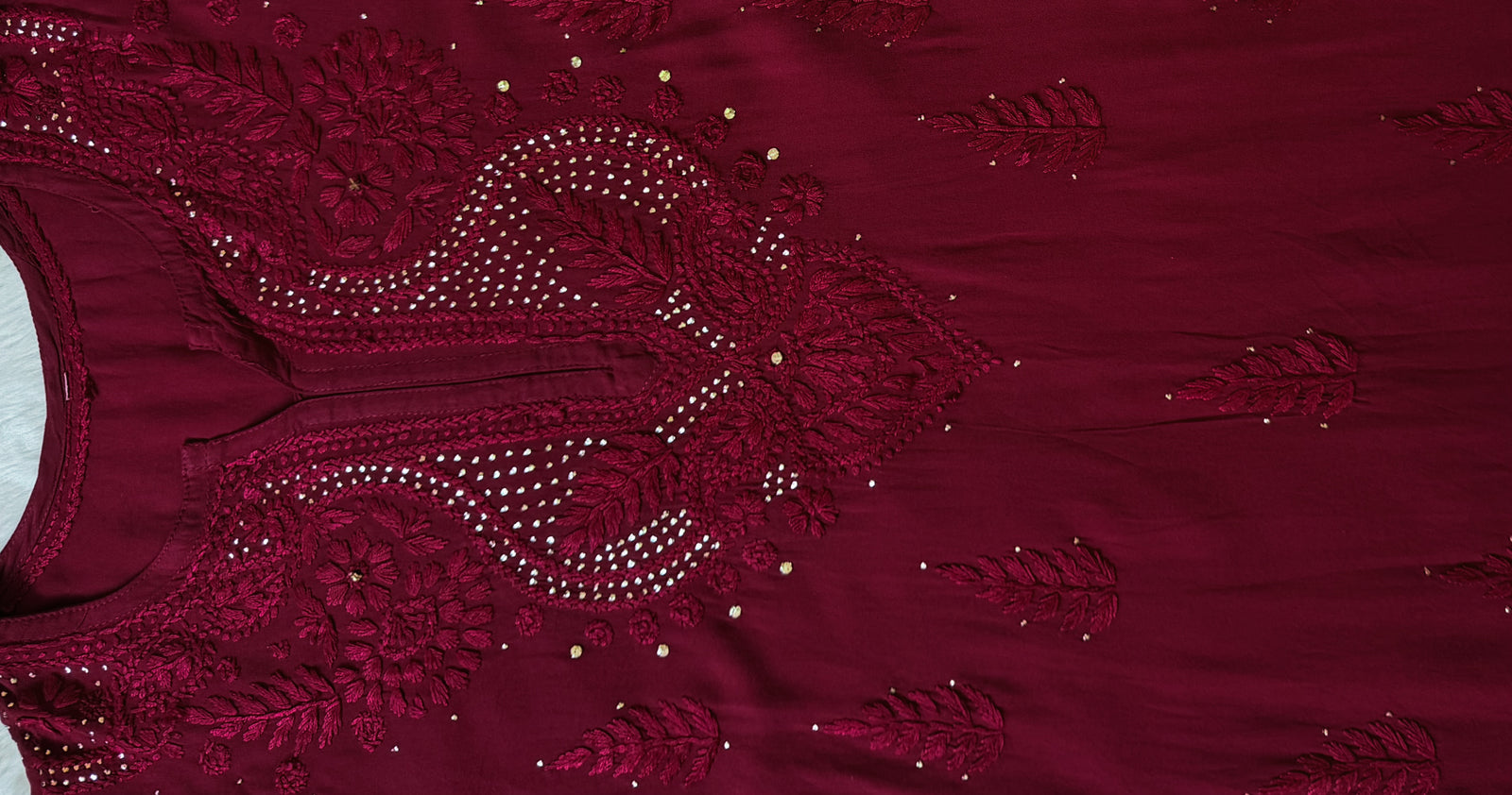Ziya Maroon Chikankari Rayon Mukesh Kurta Bottom Set