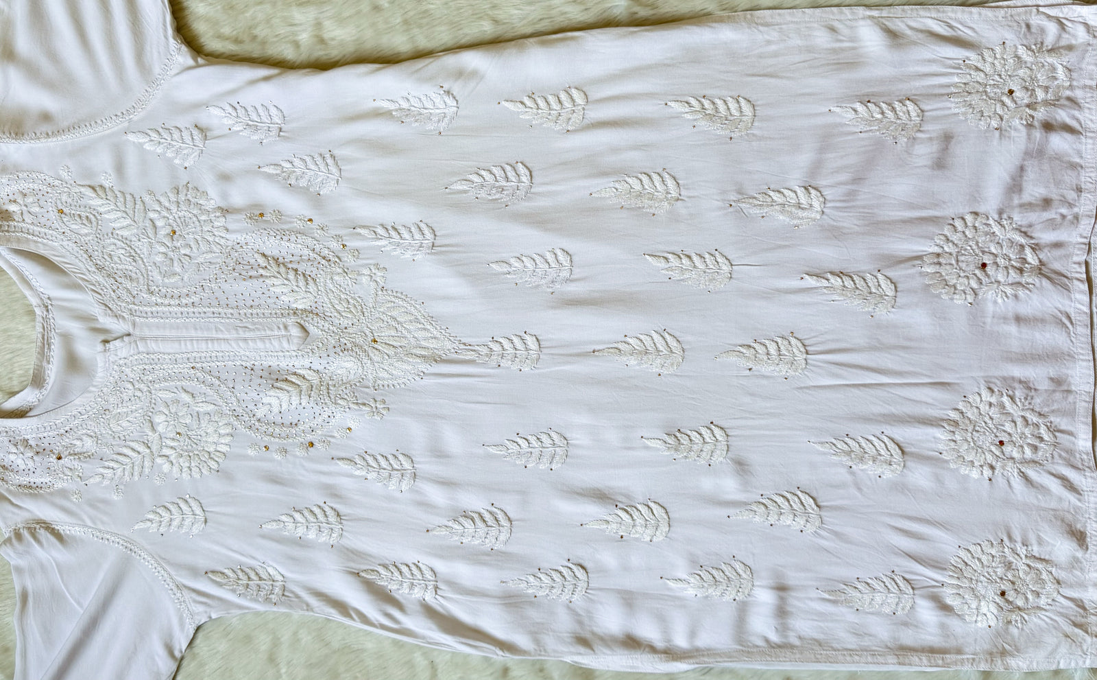 Ziya White Chikankari Rayon Mukesh Kurta Bottom Set