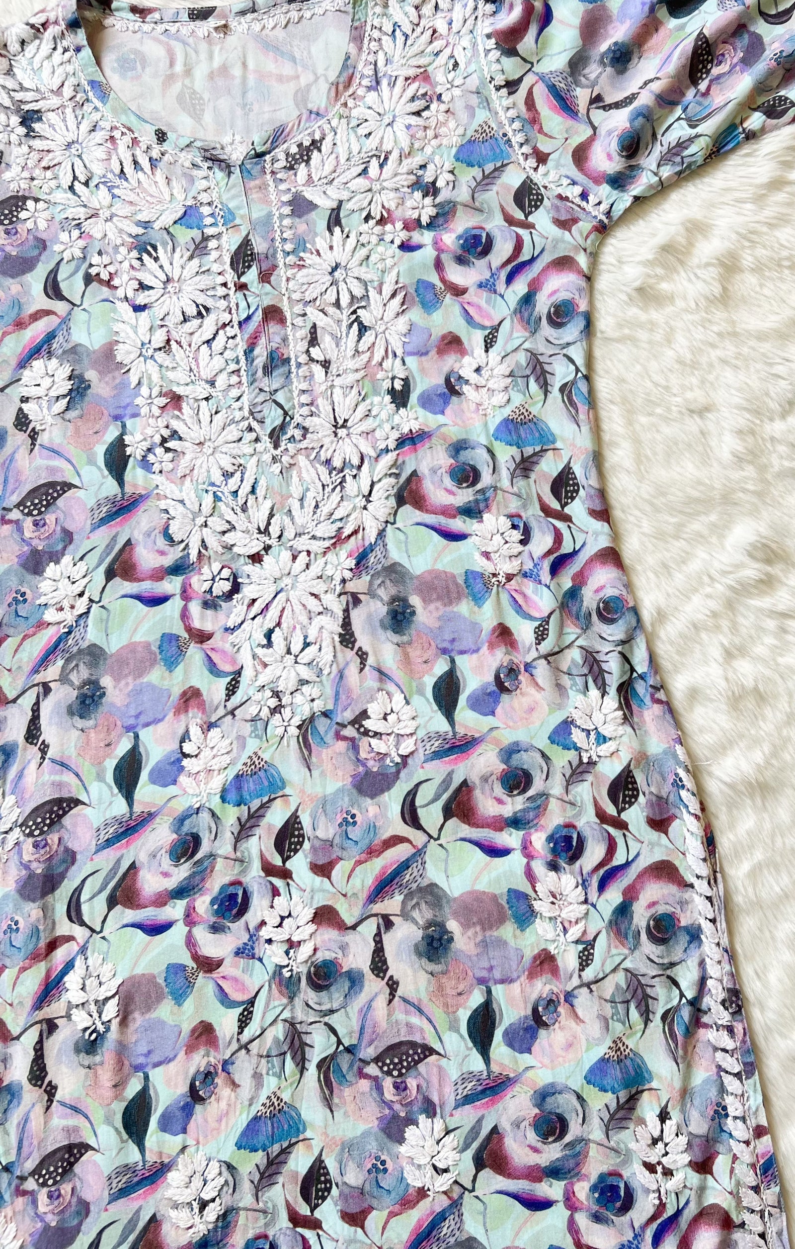 Zoya Blue Printed Long Rayon Kurta