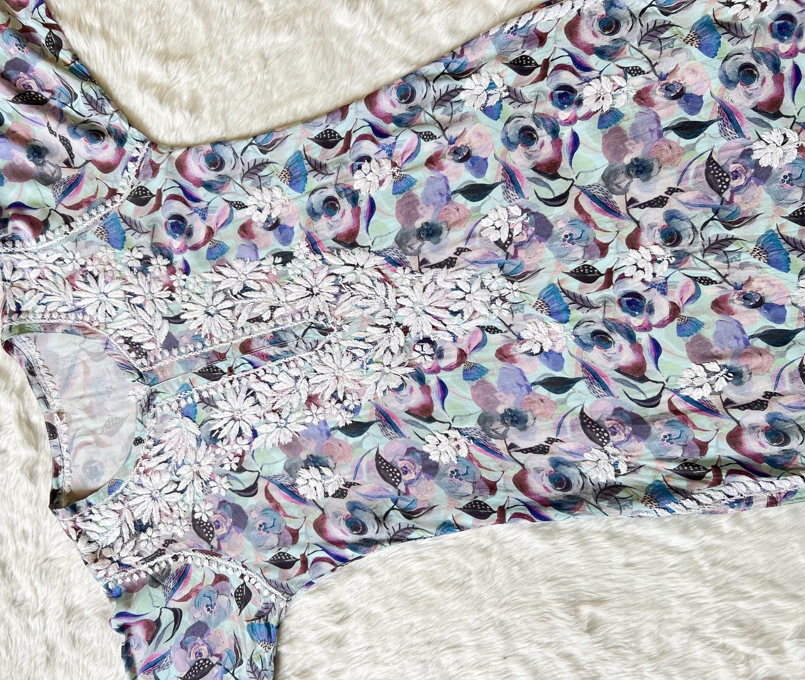 Zoya Blue Printed Long Rayon Kurta