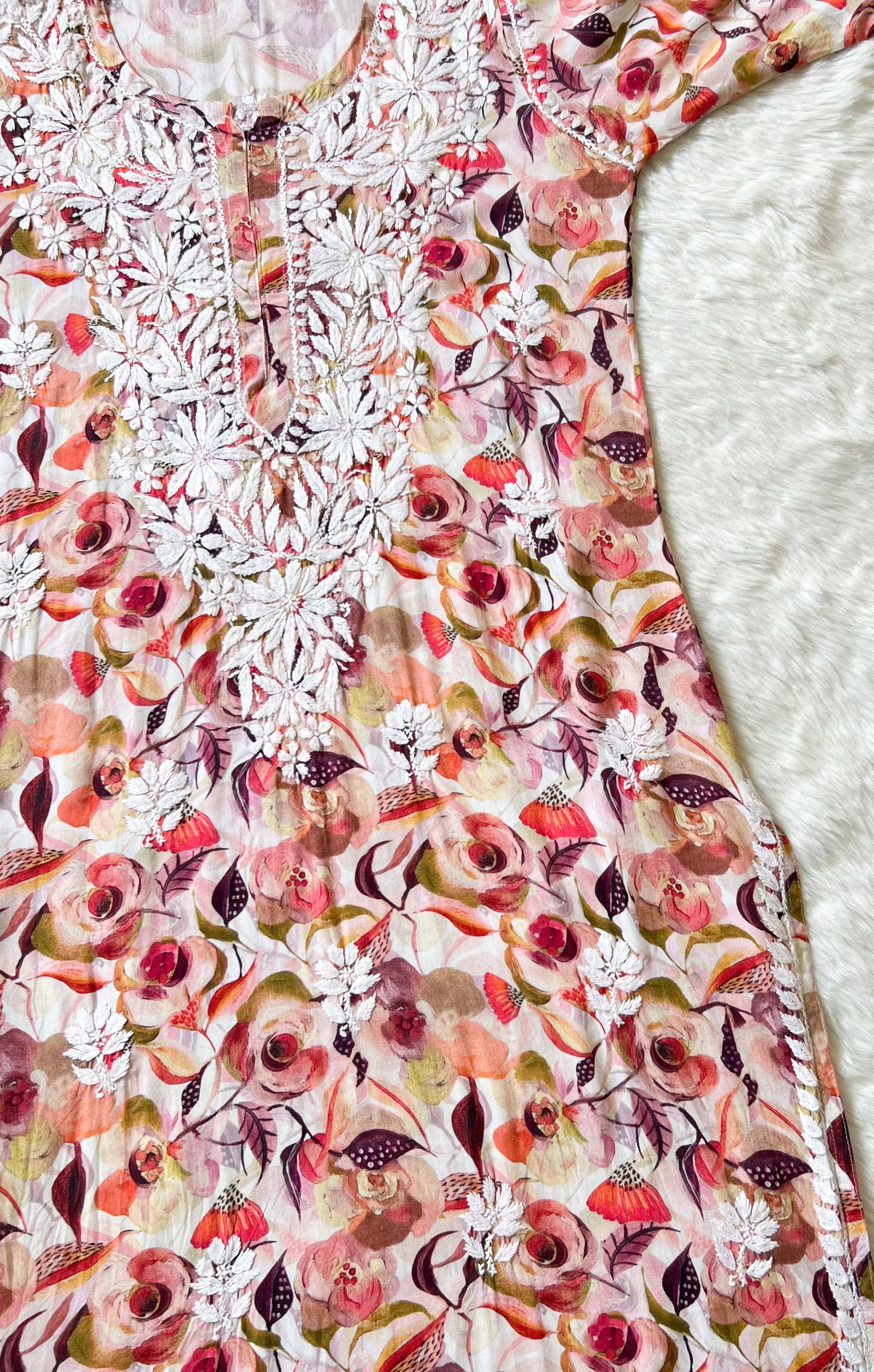 Zoya Peach Printed Long Rayon Kurta