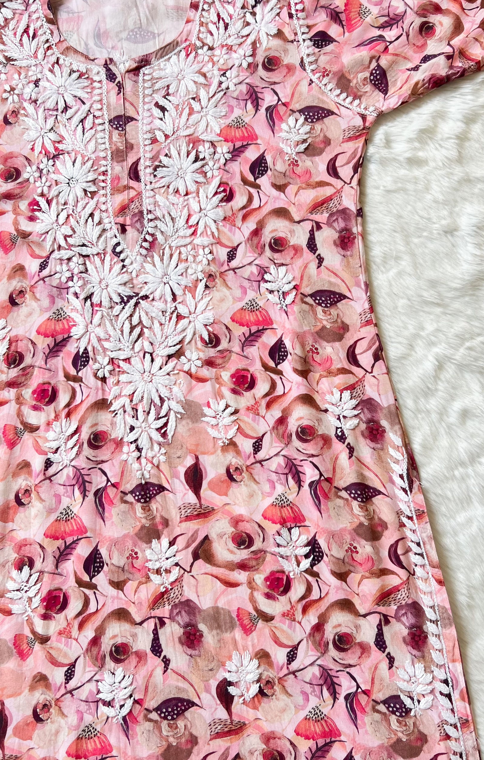 Zoya Pink Printed Long Rayon Kurta