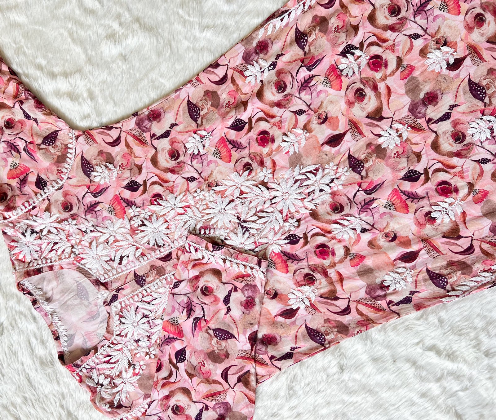 Zoya Pink Printed Long Rayon Kurta