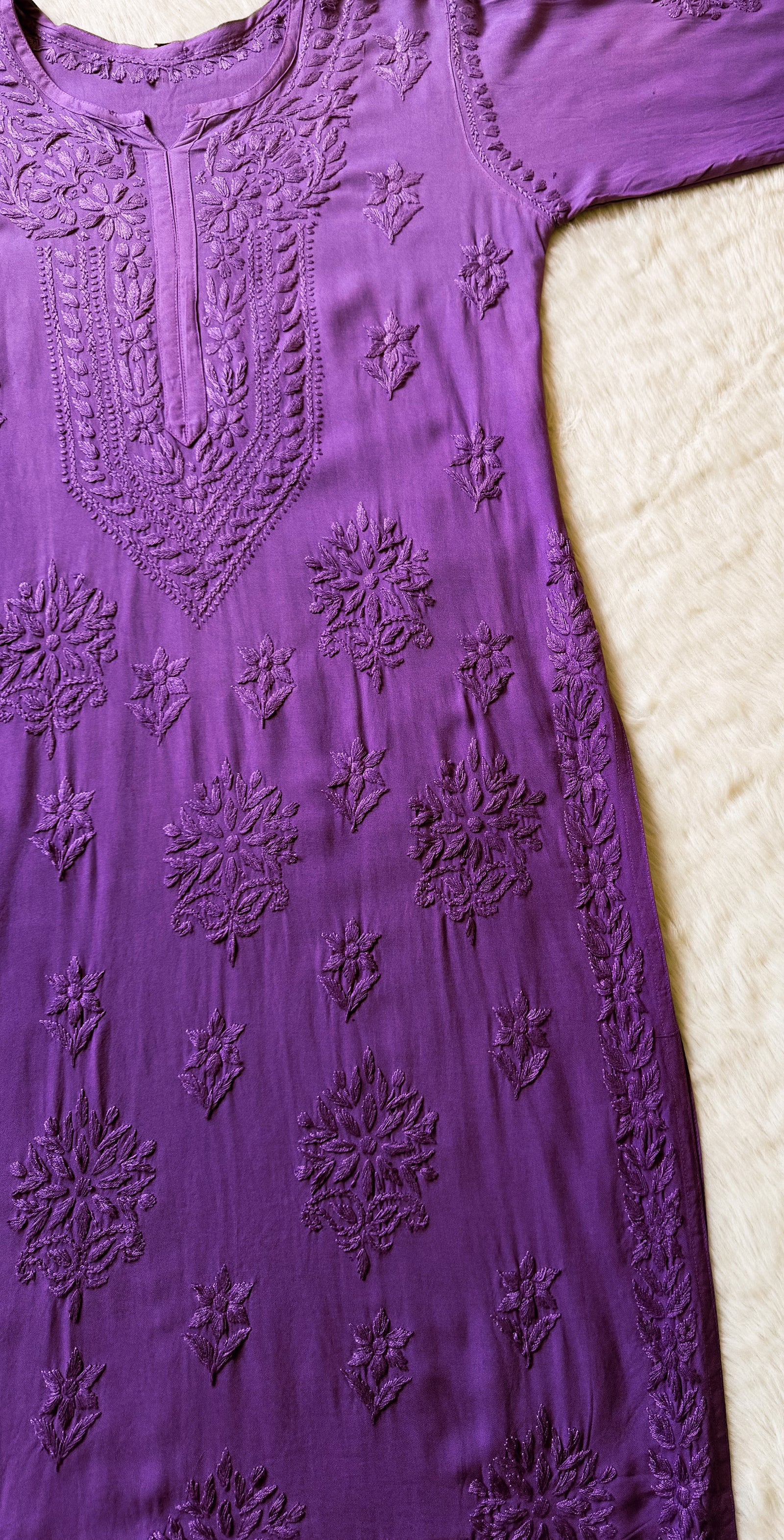 Leela Purple Rayon Kurta Bottom Set with Self Chikankari Handwork