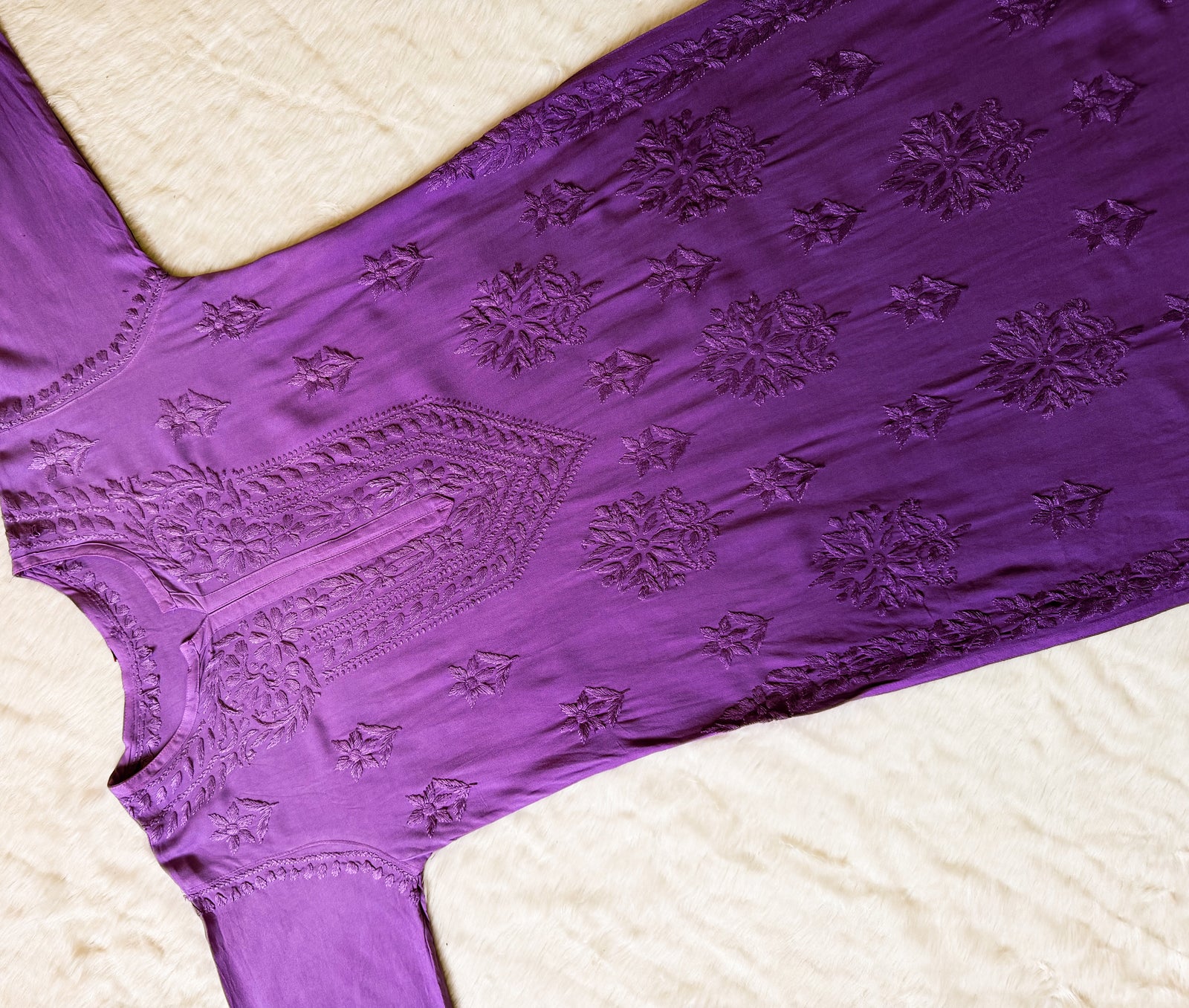 Leela Purple Rayon Kurta Bottom Set with Self Chikankari Handwork