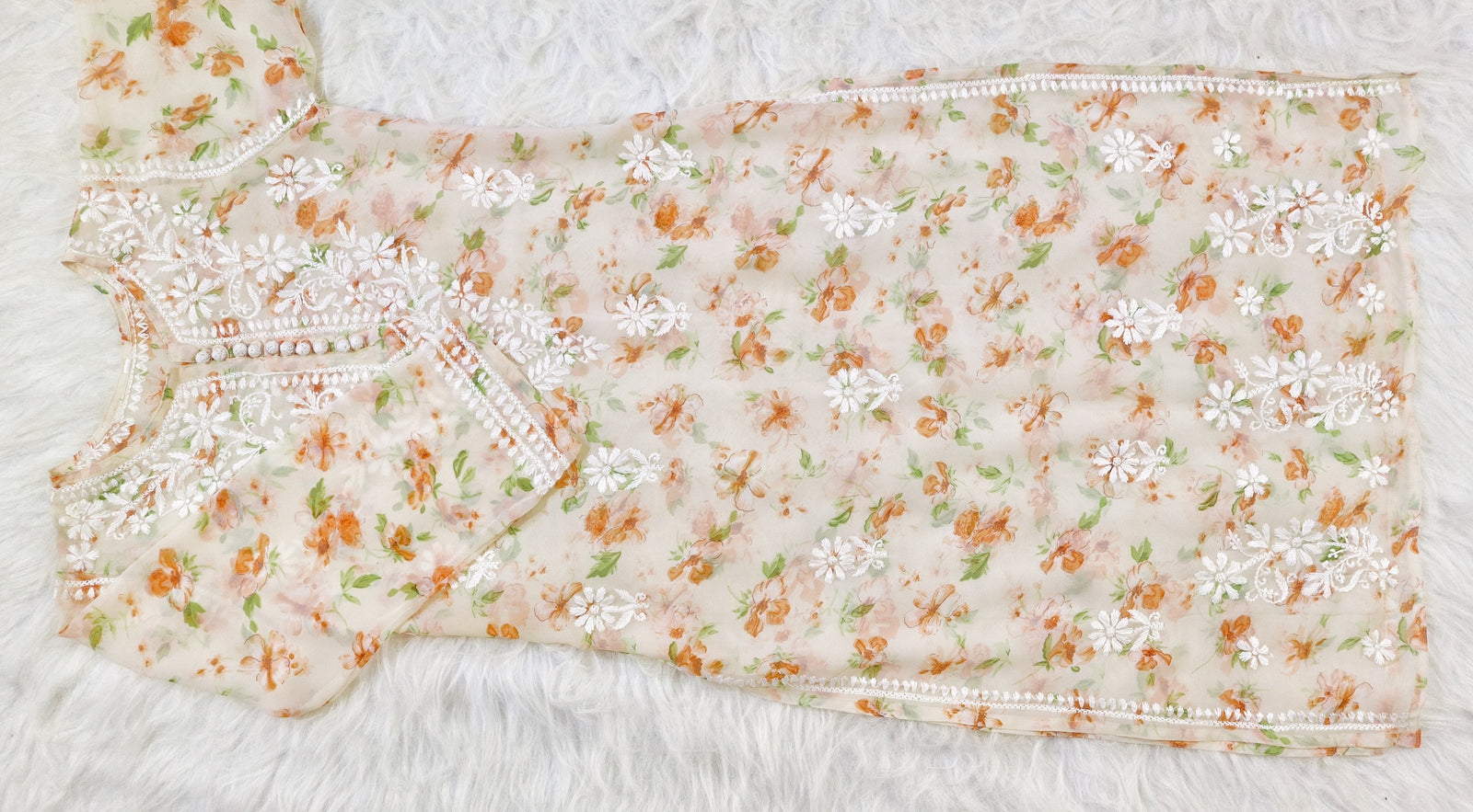 Soft Cream Georgette Printed Kurta