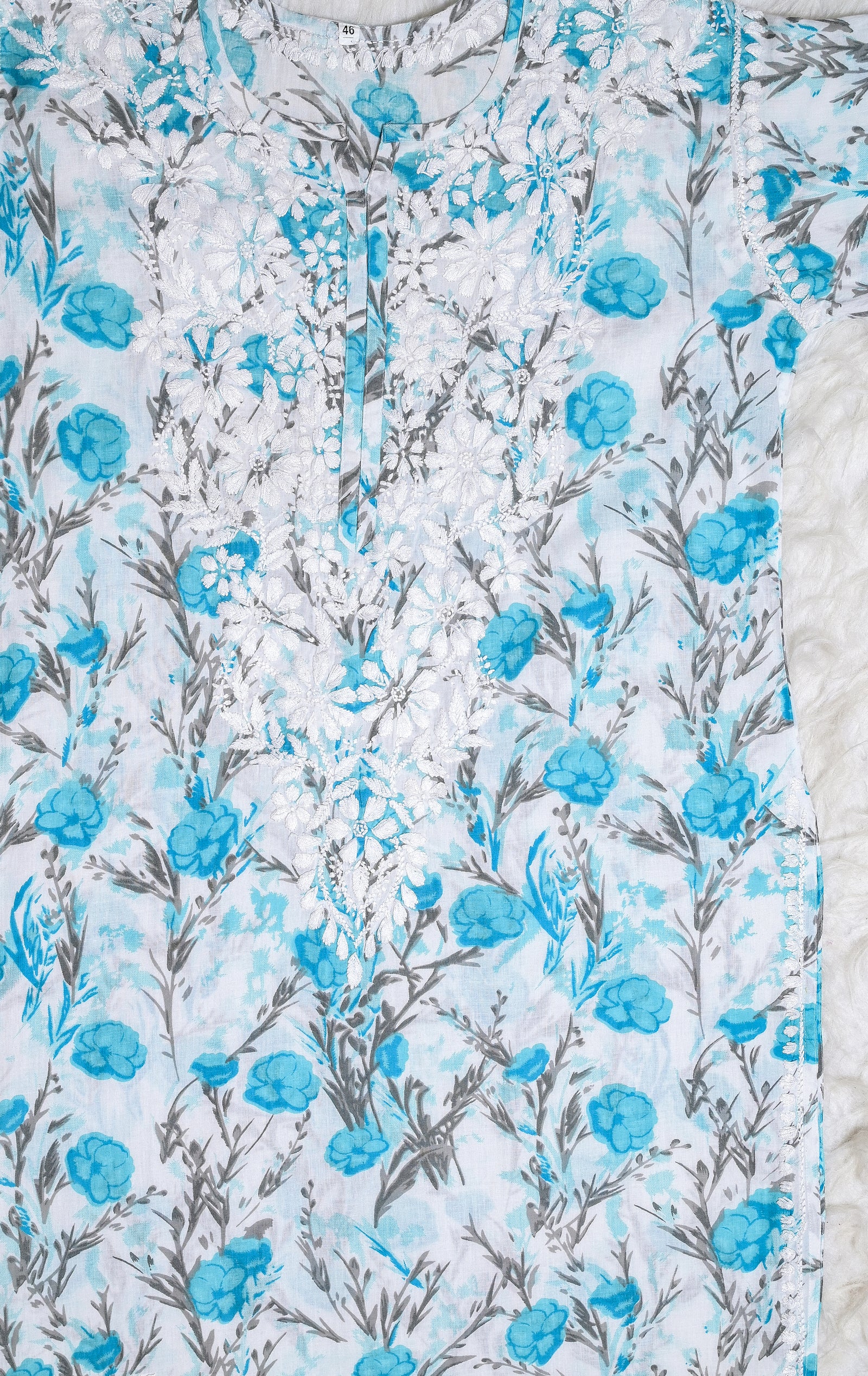 Sky Blue Floral MulMul Chikankari Kurta