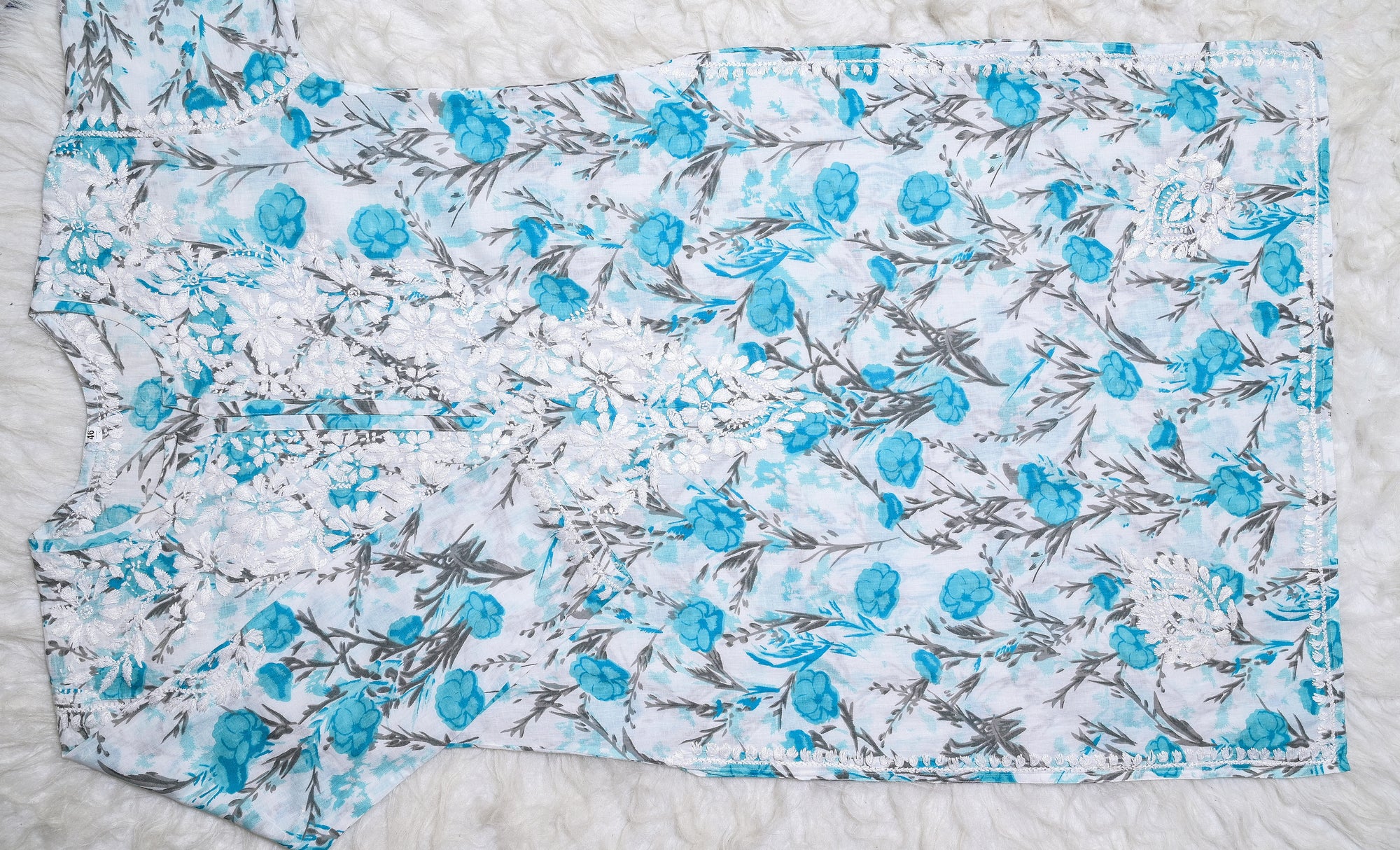 Sky Blue Floral MulMul Chikankari Kurta