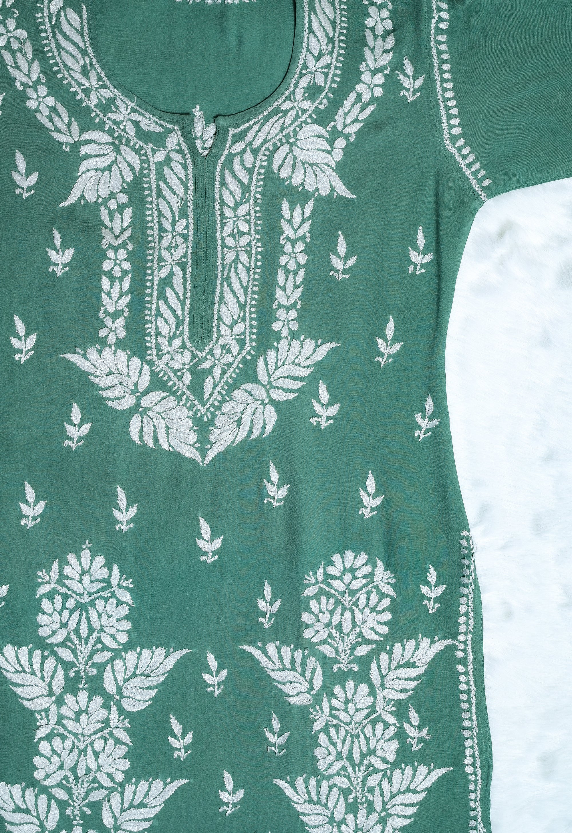 Sage Green Modal Long Chikankari Kurta