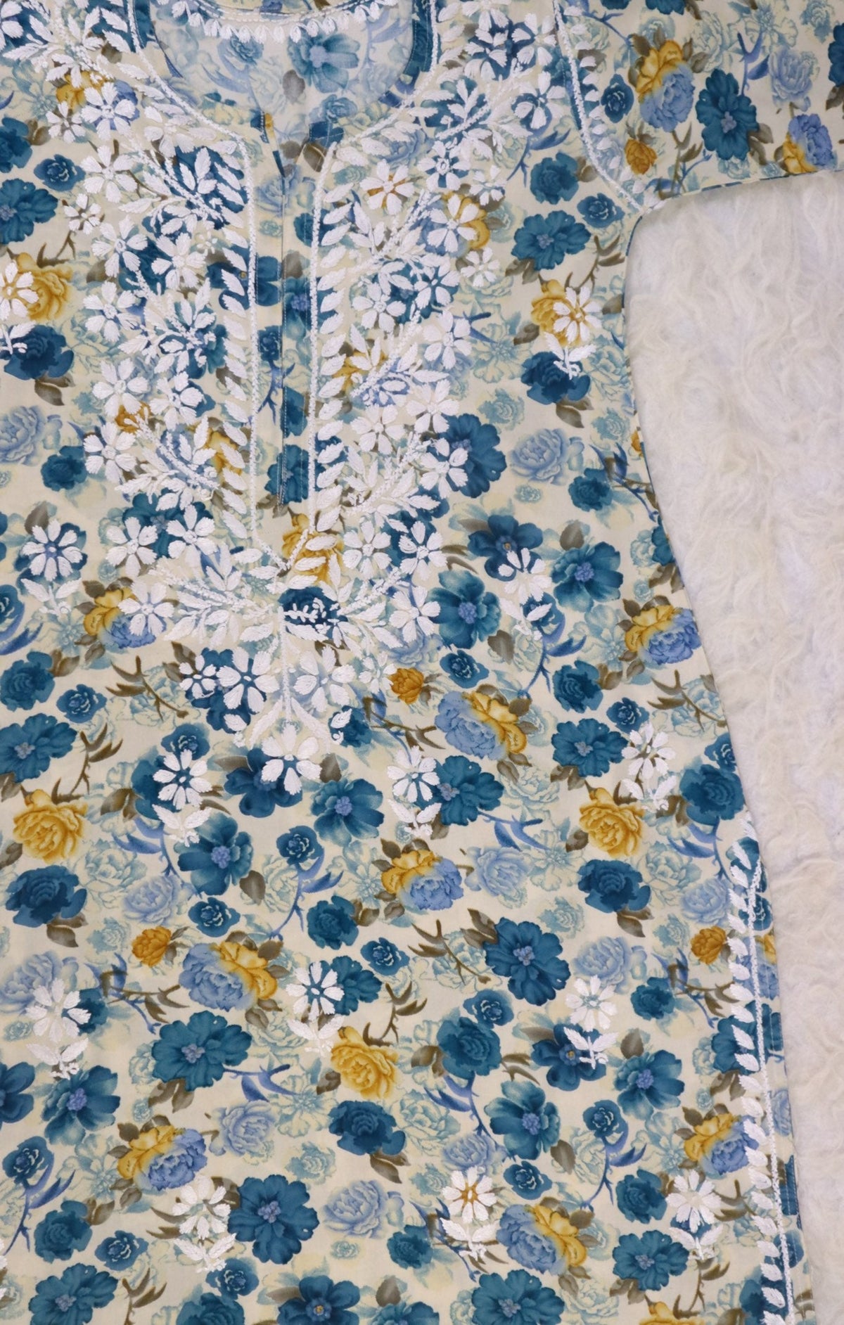 Sapphire Blue Floral Rayon Kurta