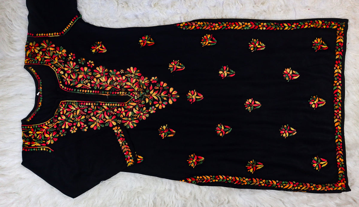 Black Multi Coloured Long Rayon Kurta 