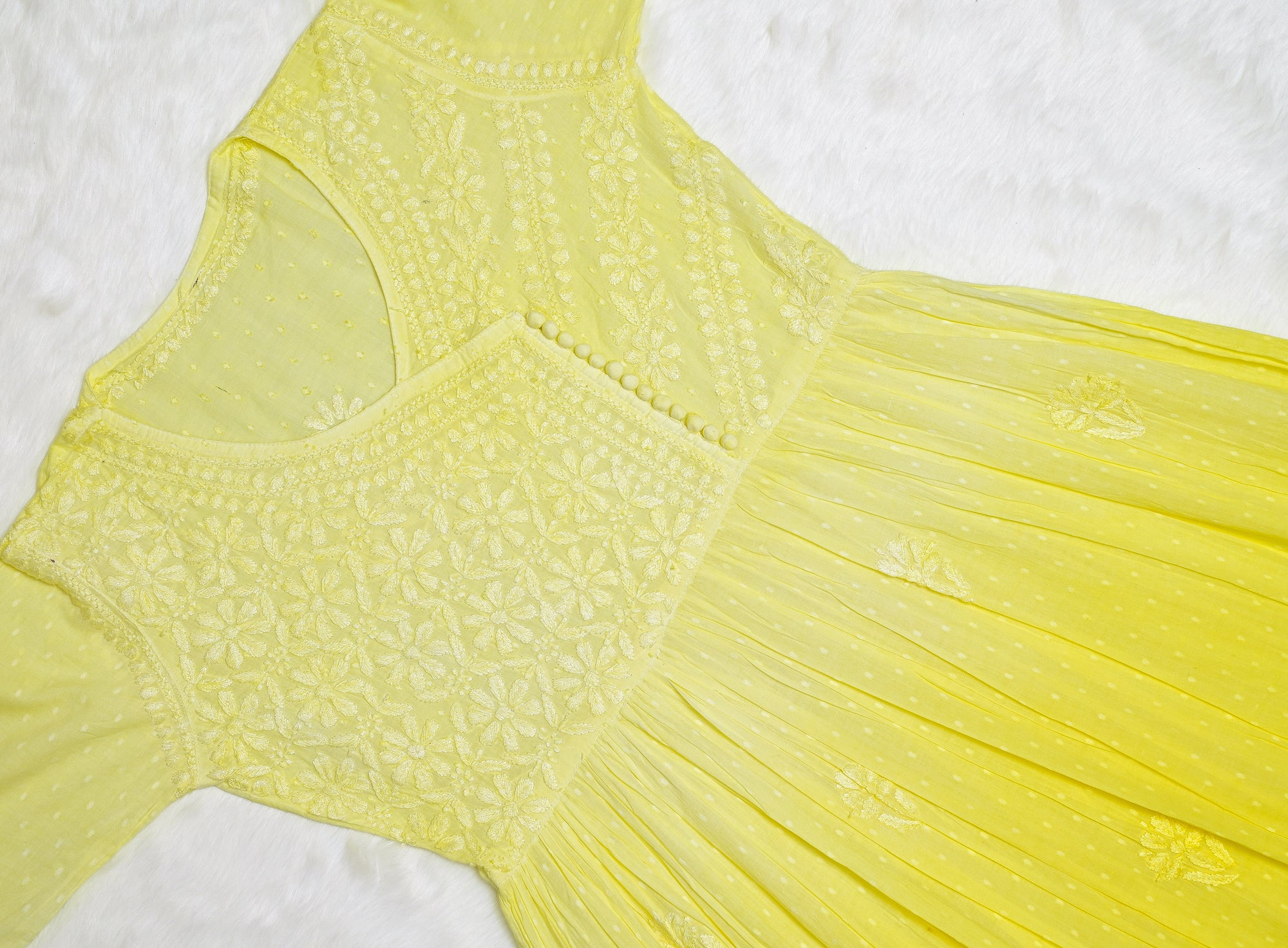 Pastel Yellow Ombre Cotton Angrakha