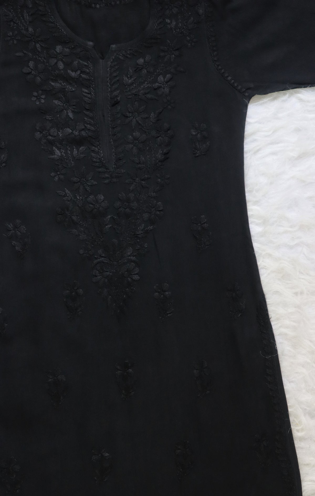 Black Rayon Kurta with Self Chikankari Handwork