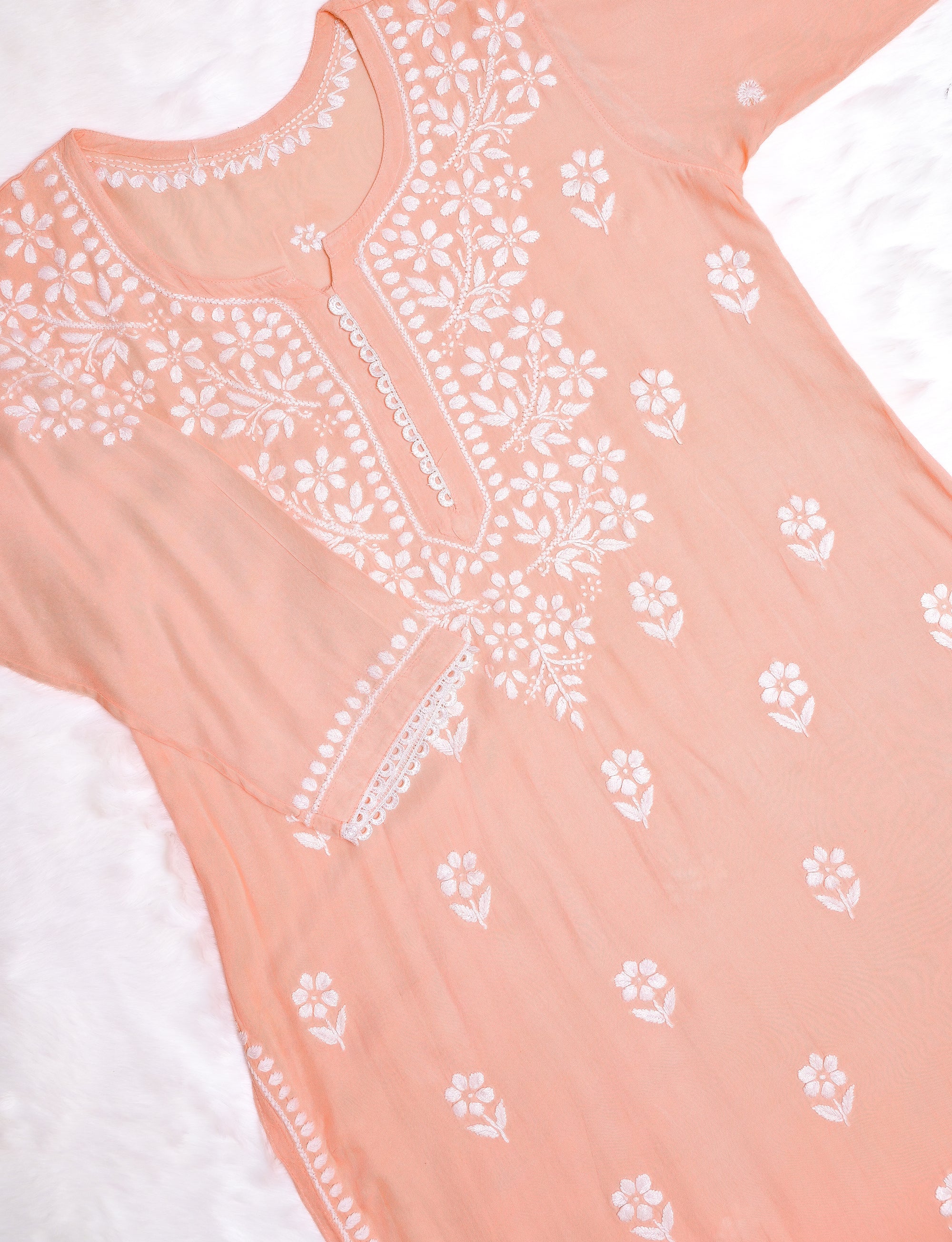 Peach Lace Modal Kurta Palazzo Set