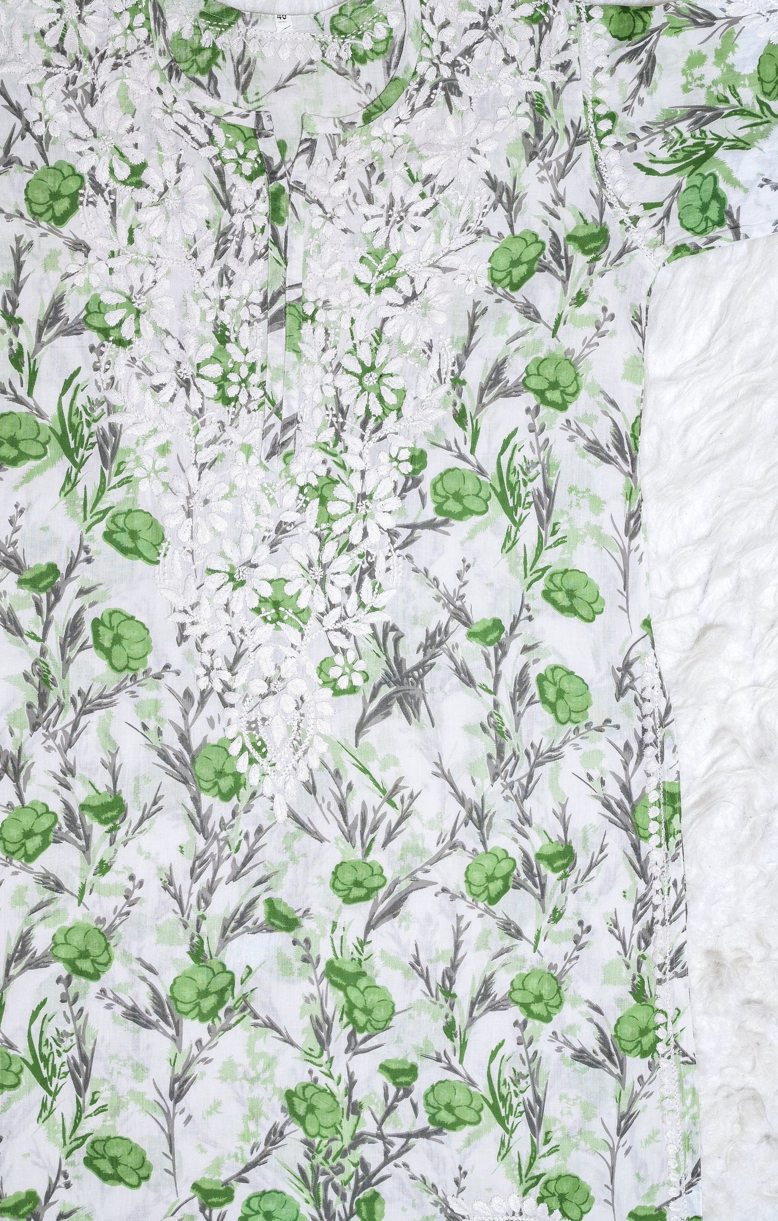 Green Floral MulMul Chikankari Kurta