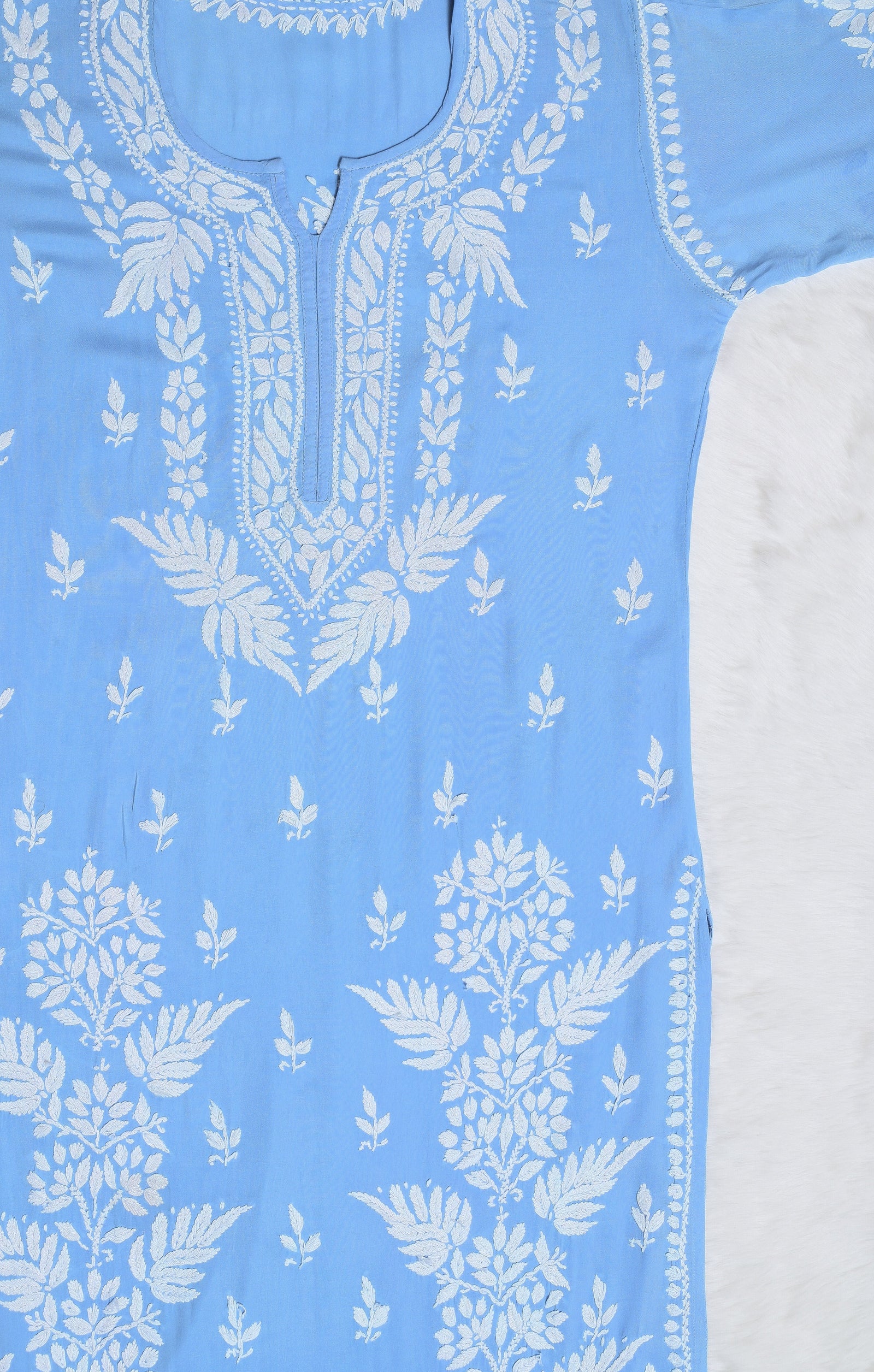 Powder Blue Modal Long Chikankari Kurta