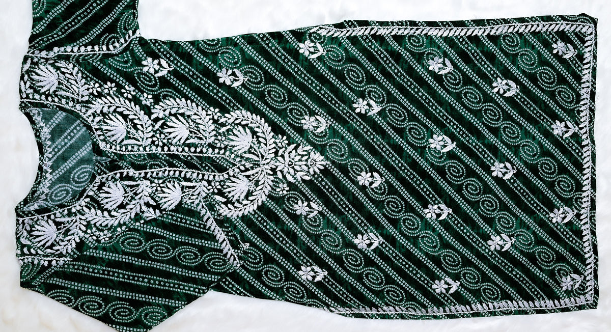 Emerald Green Long Printed Rayon Kurta