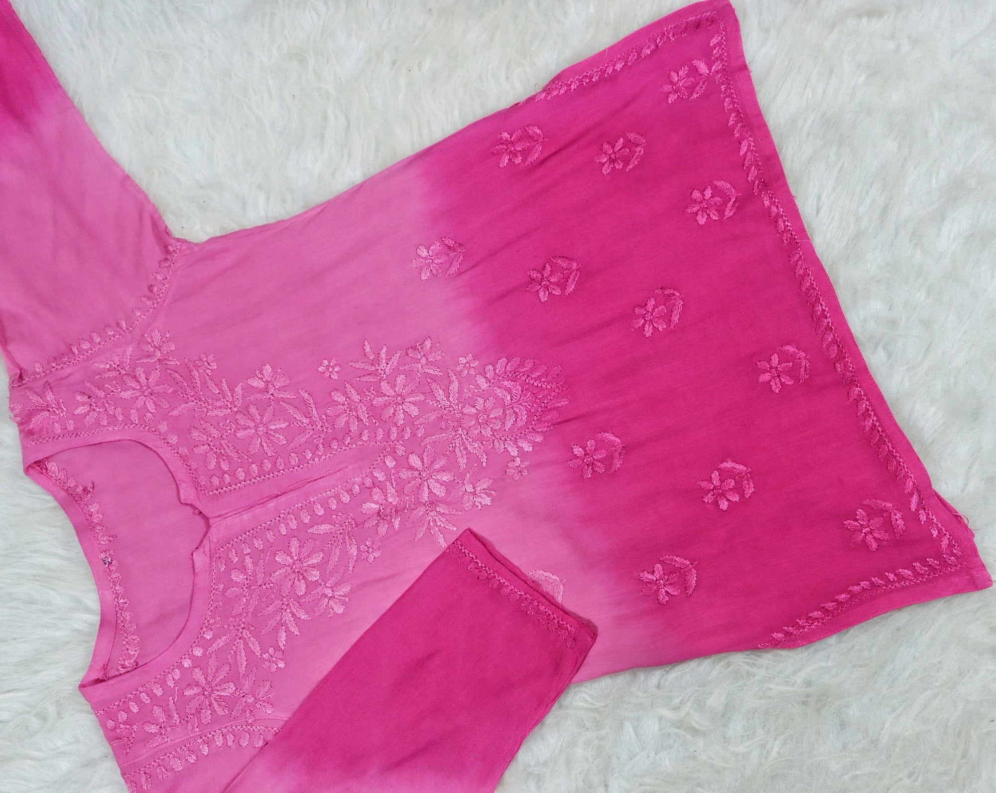 Rose Pink Ombre Short Rayon Kurta