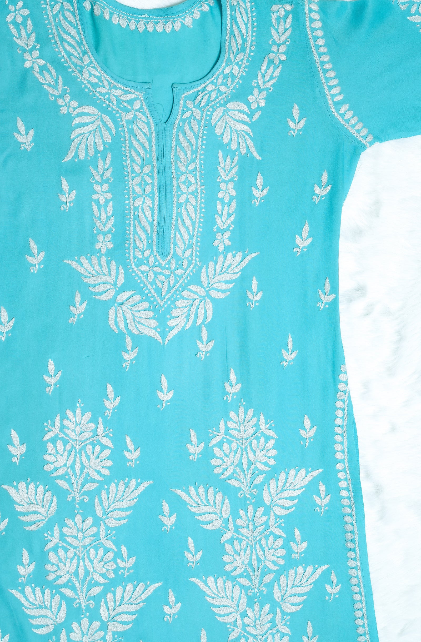 Aqua Blue Modal Long Chikankari Kurta