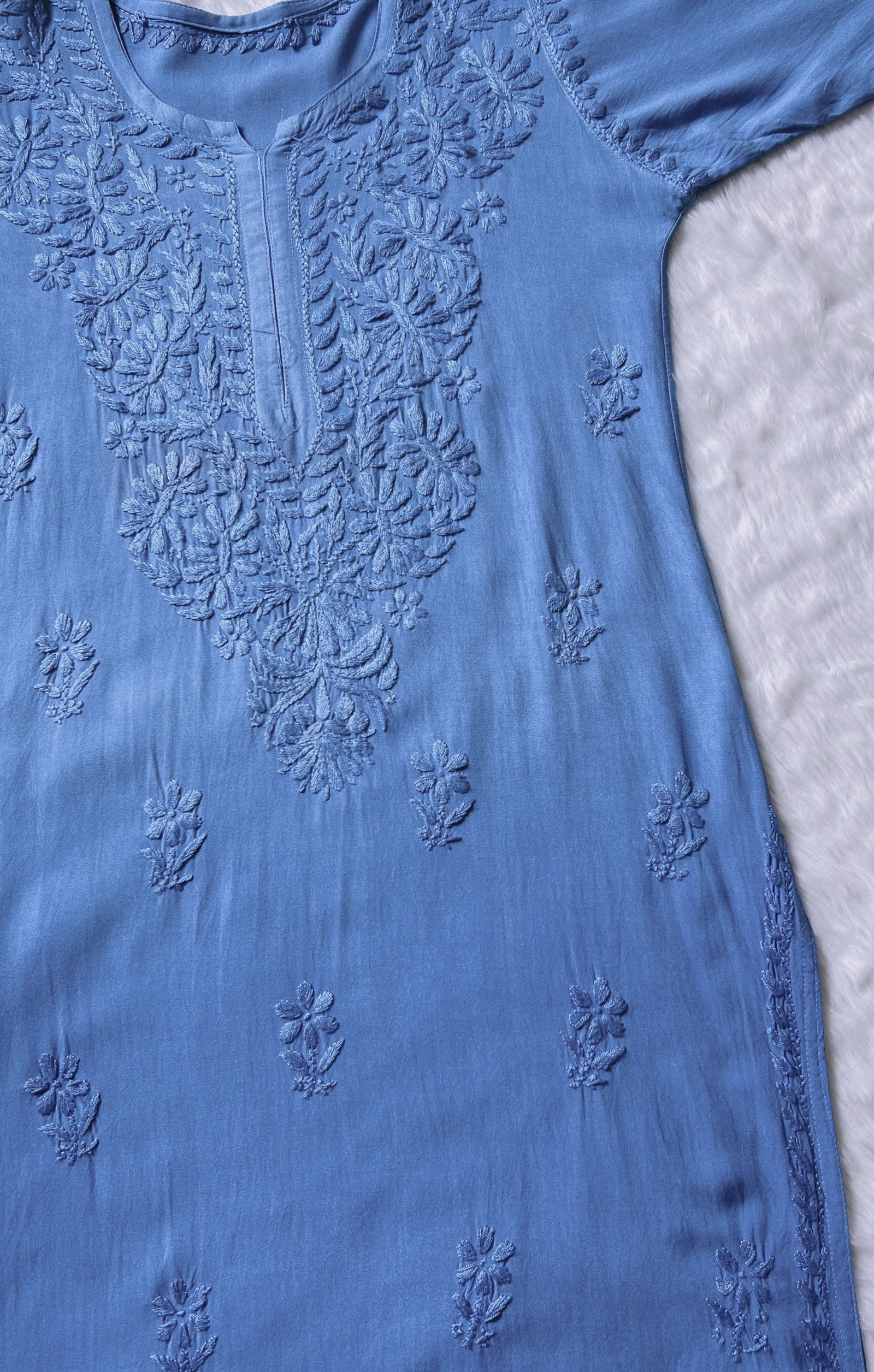 Myra Blue Long Rayon Chikankari Kurta