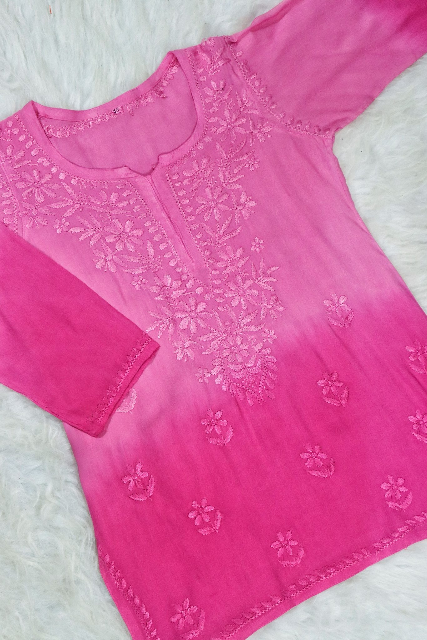 Rose Pink Ombre Short Rayon Kurta