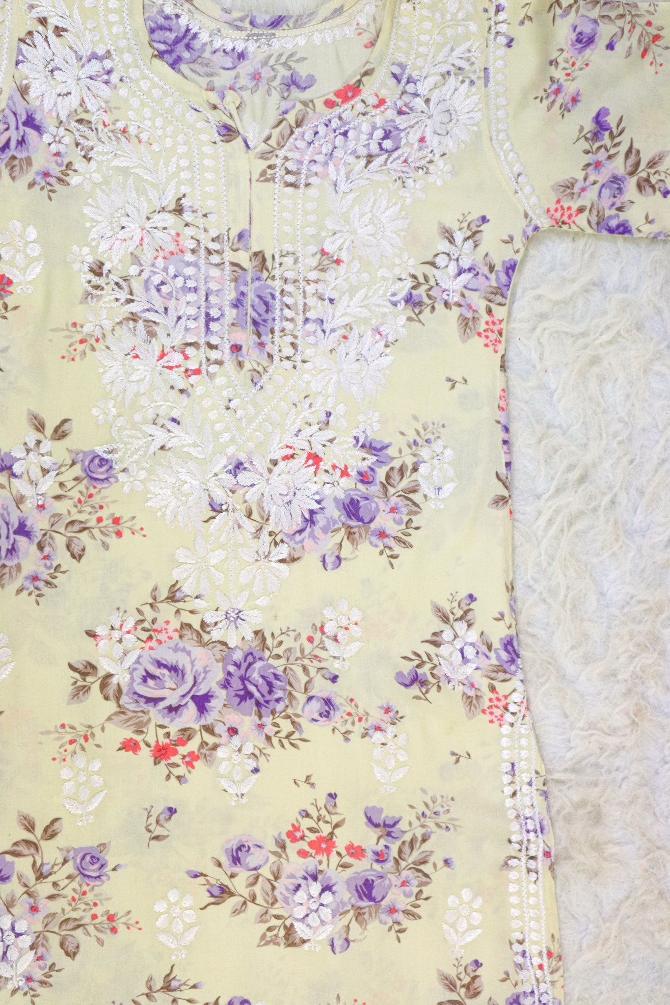 Cream & Lavender Floral Modal Kurta