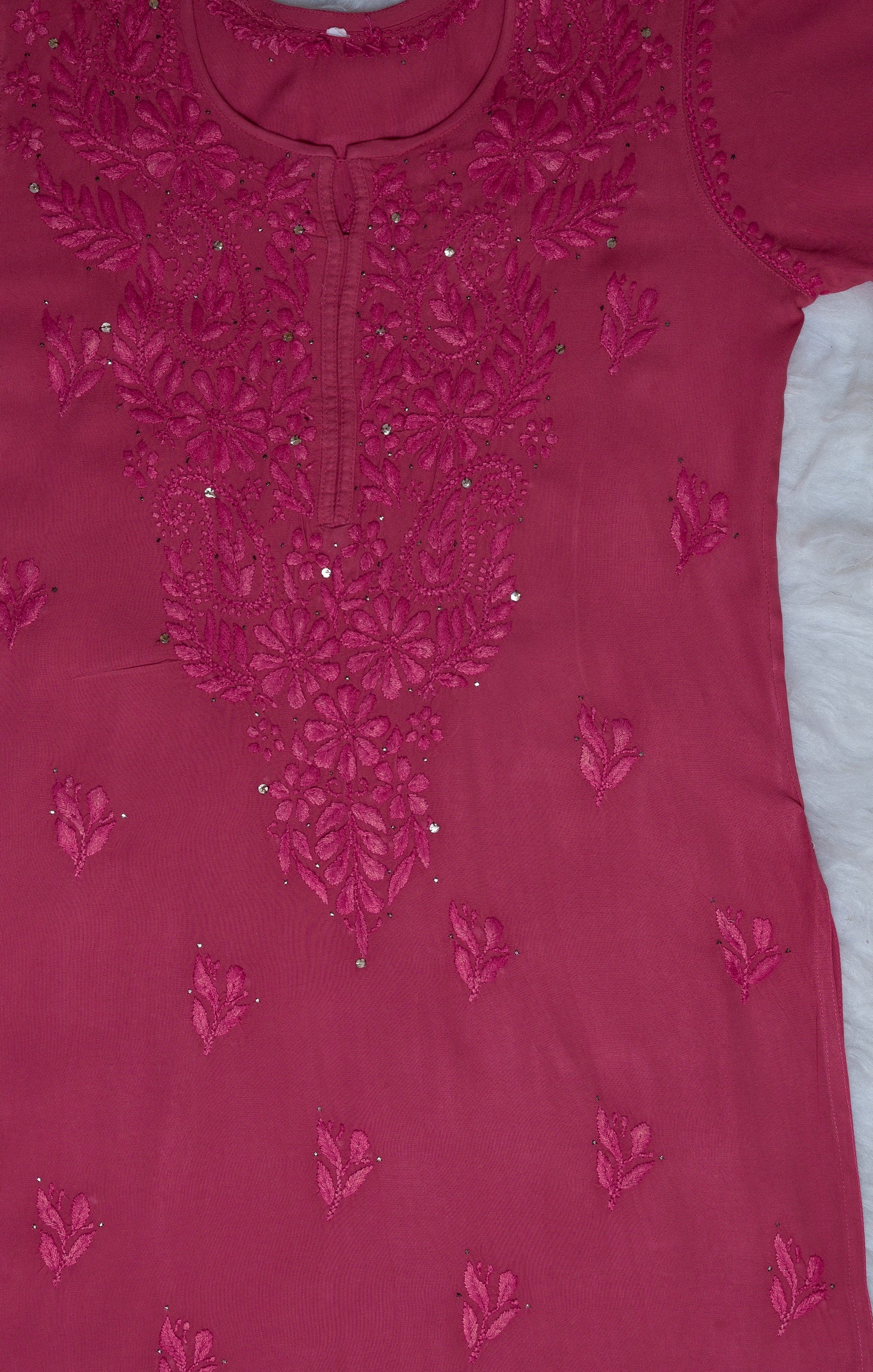 Rose Pink Rayon Kurta with Self Chikankari & Mukesh Work