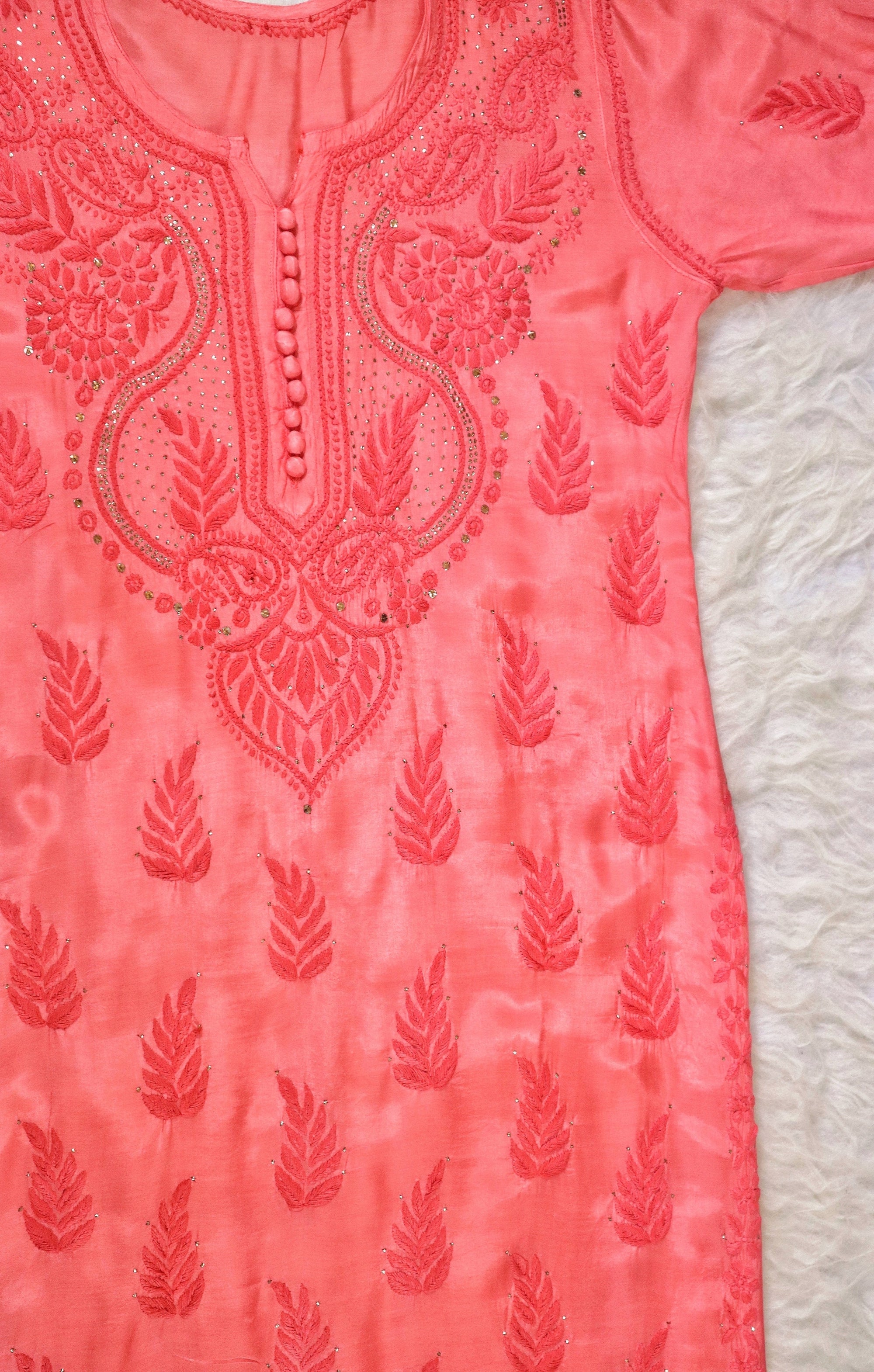 Peach Luxe Muslin Mukesh Kurta 