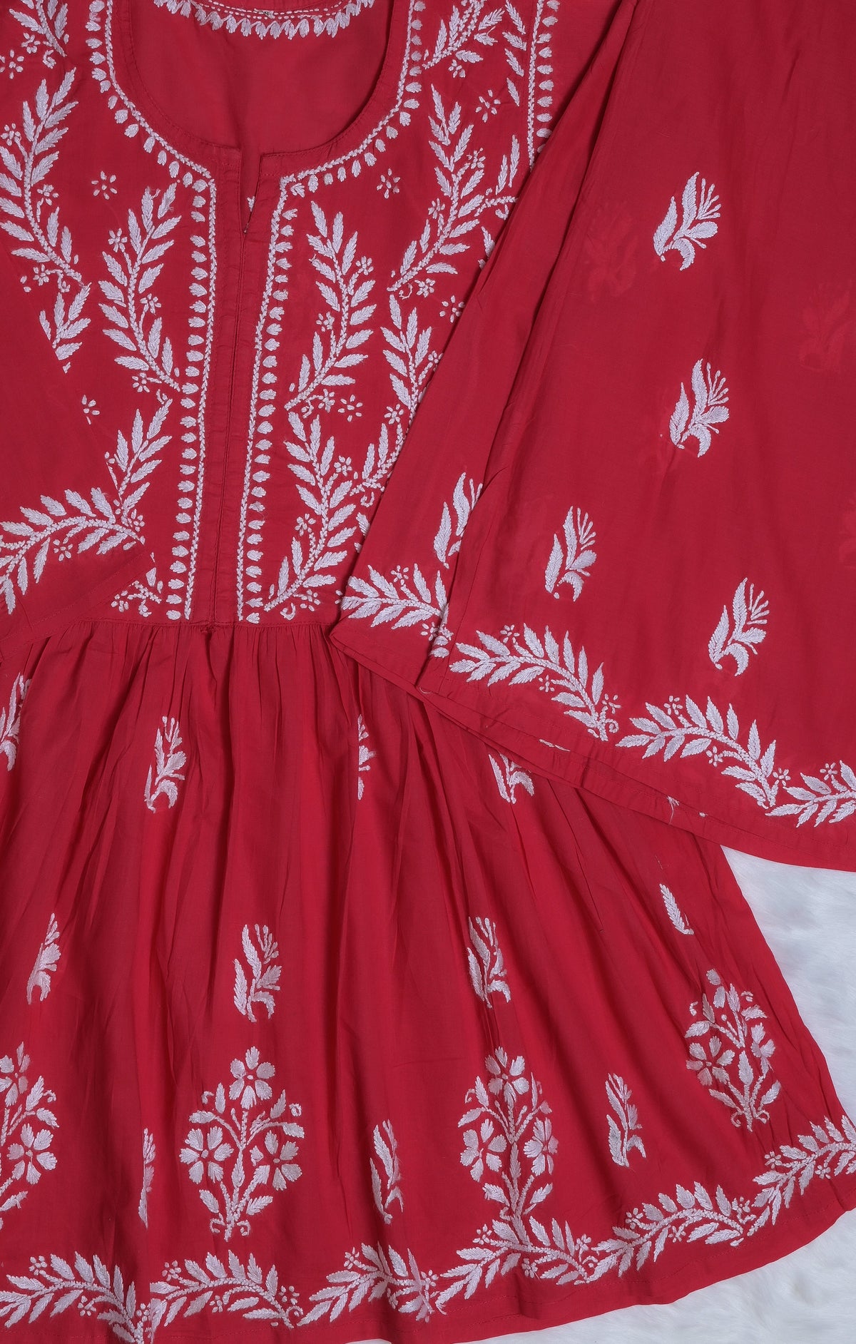 Red Cotton Chikankari Co-Ord Set