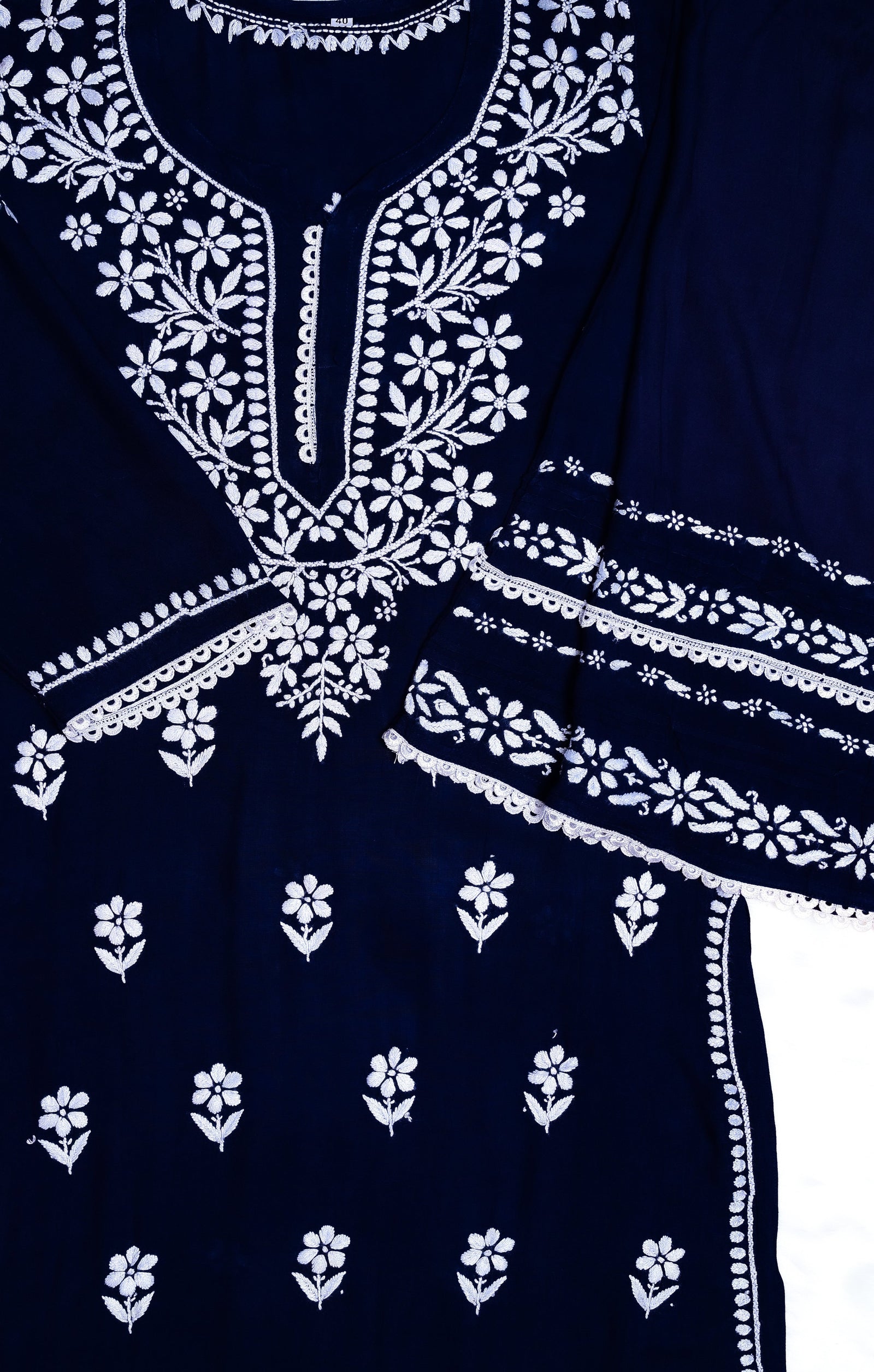 Navy Blue Lace Modal Kurta Palazzo Set