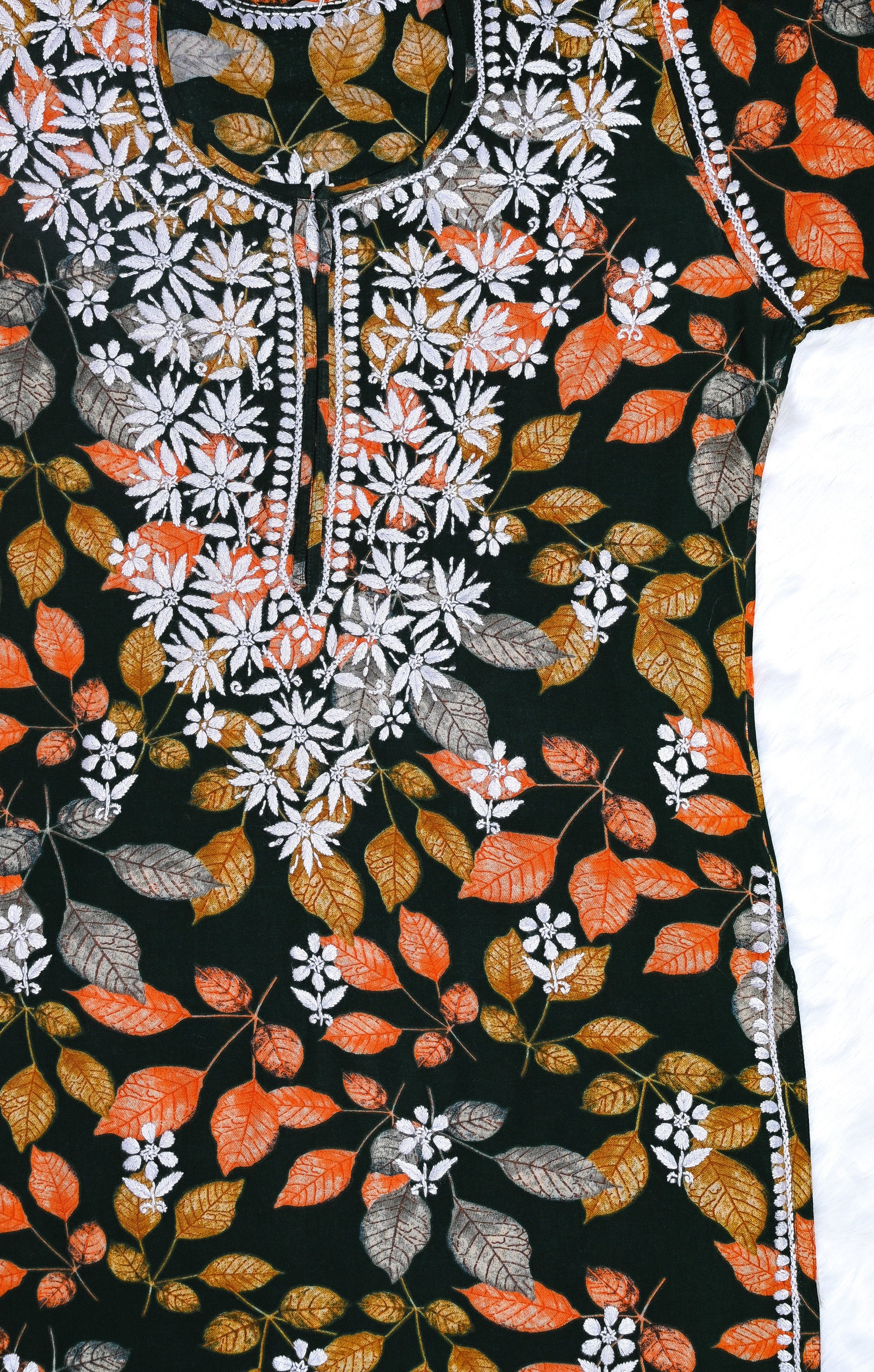 Leaf Printed Long Rayon Kurta