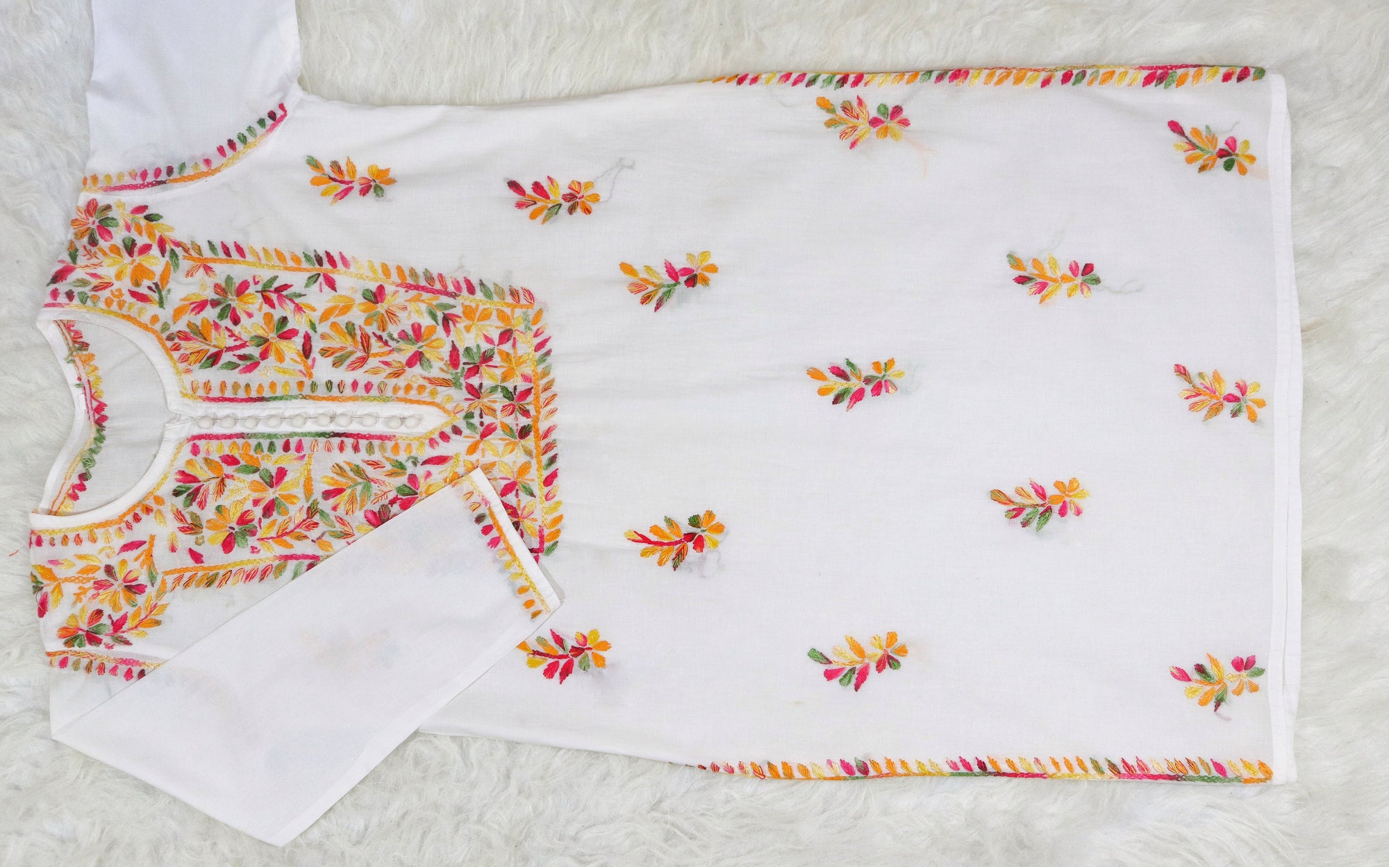 White Multi Colour Long Kurta