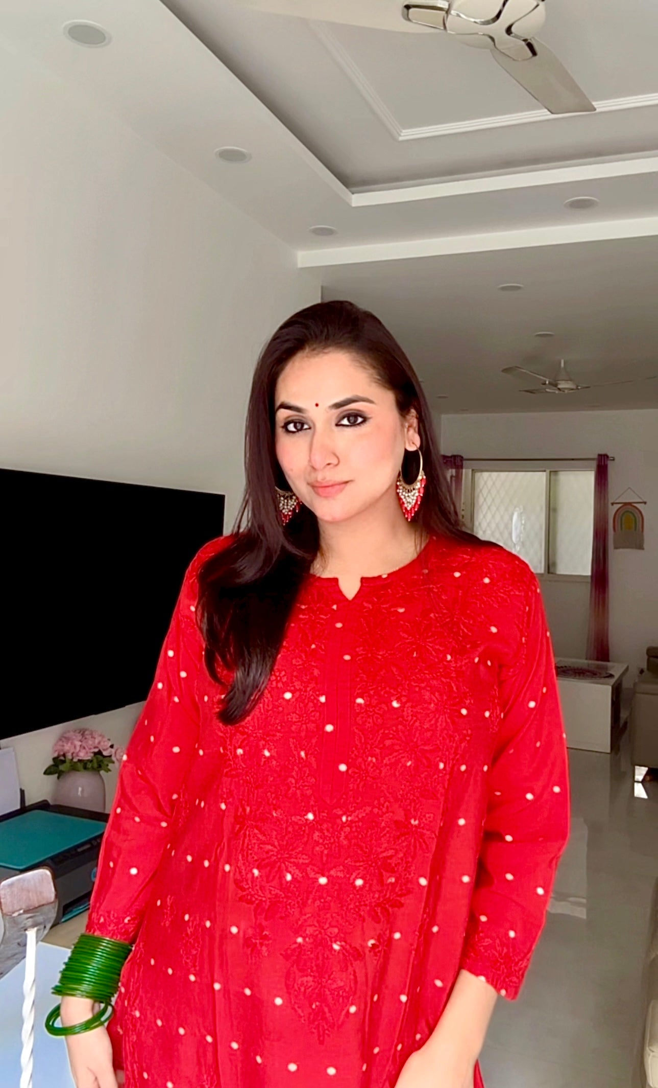 Red Long Chanderi Banarasi Kurta