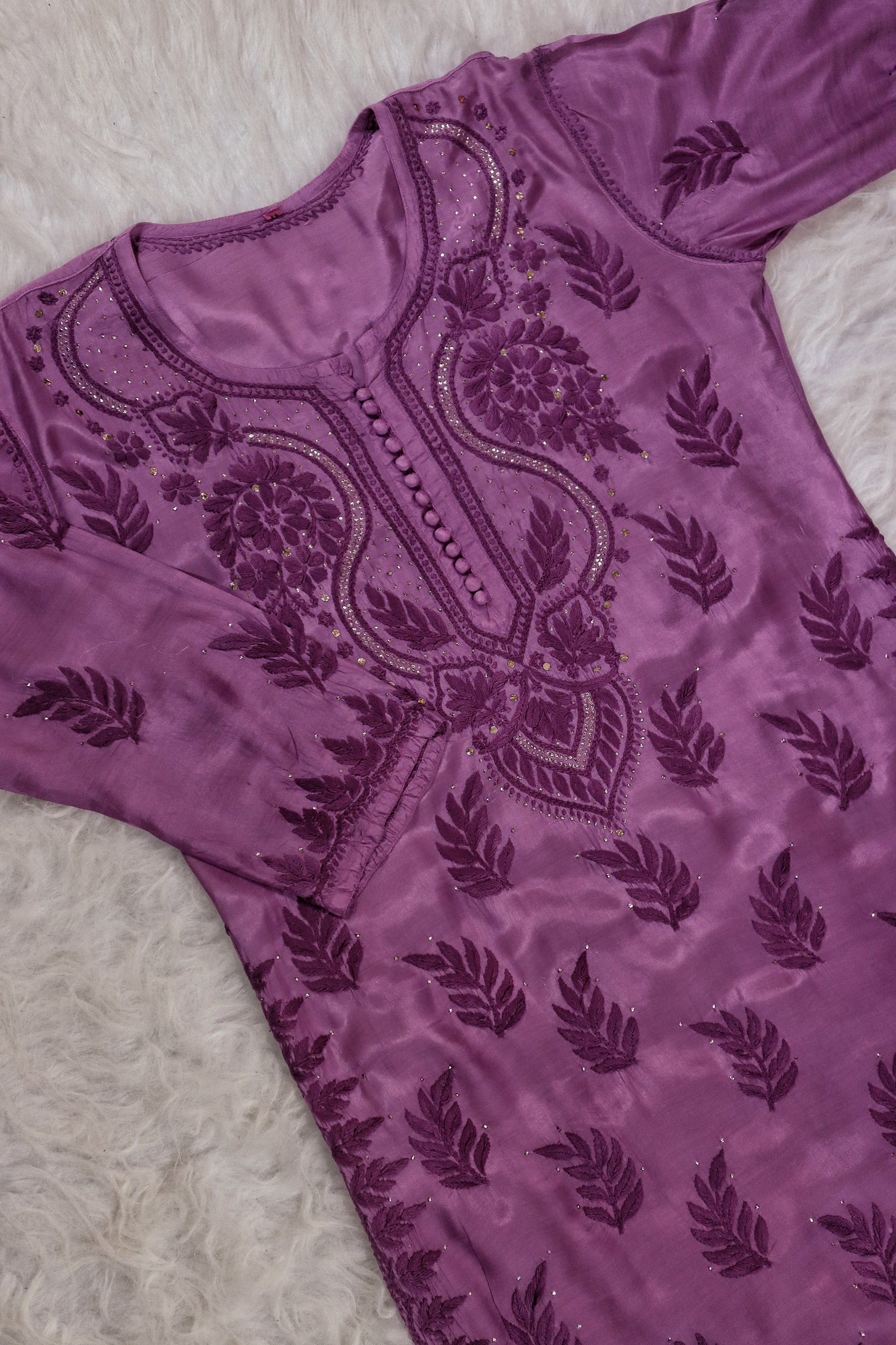 Purple Luxe Muslin Mukesh Kurta