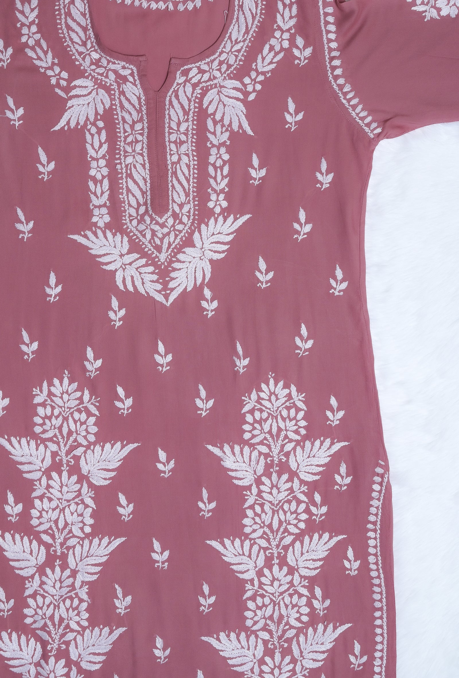 Rosewood Pink Modal Long Chikankari Kurta