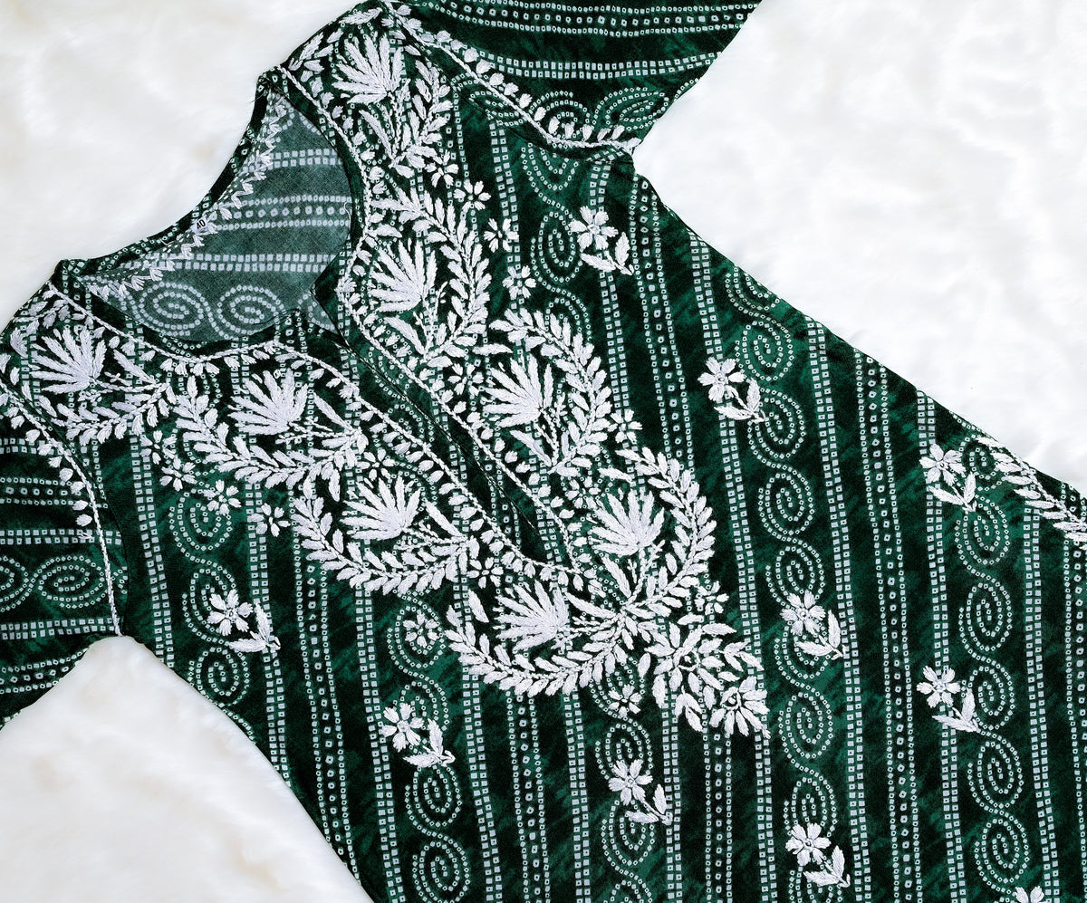 Emerald Green Long Printed Rayon Kurta