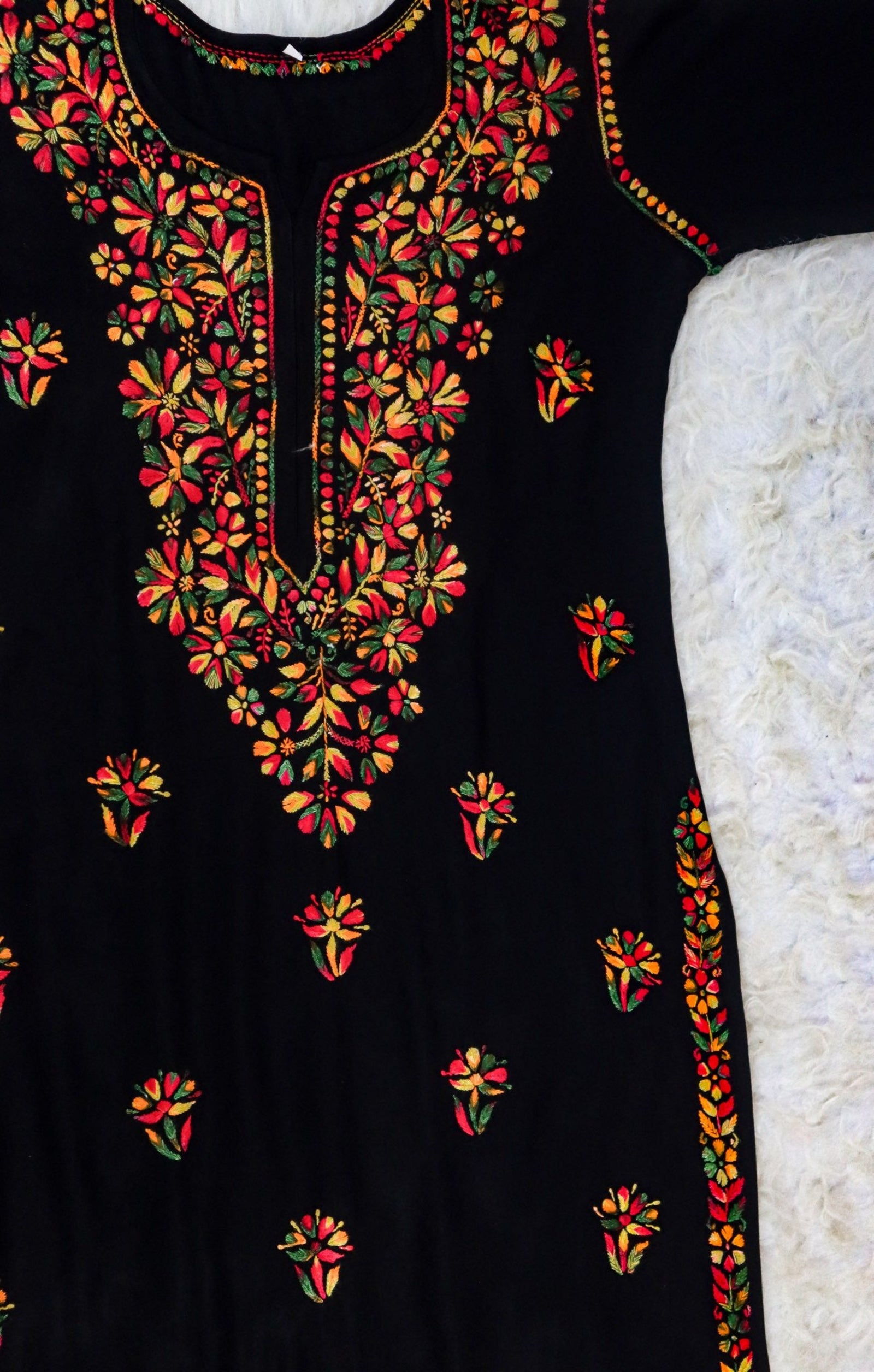 Black Multi Coloured Long Rayon Kurta 